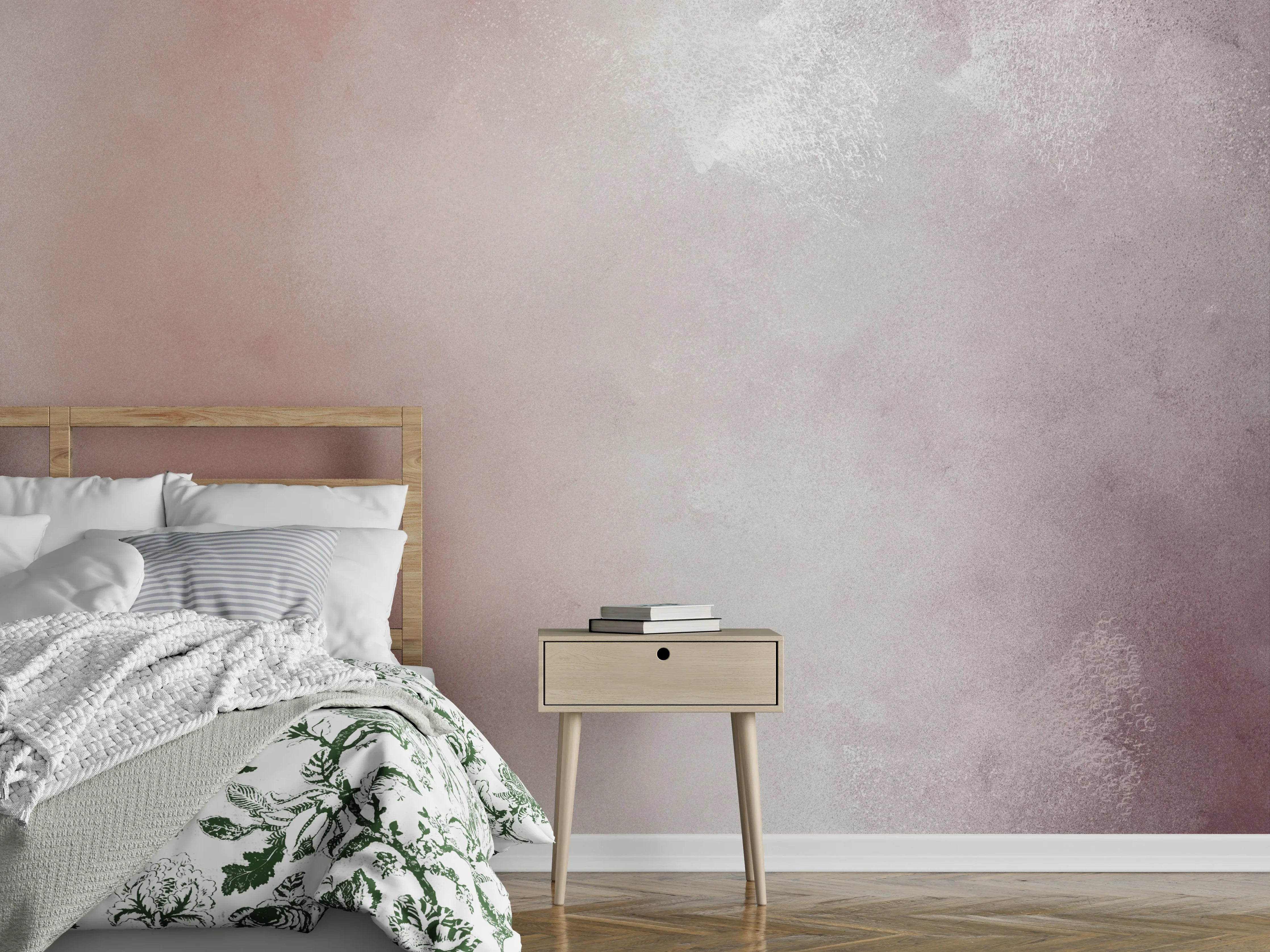 Wandverkleidung Schlafzimmer - Abstrakte Wandgestaltung in Weiß und Rosa