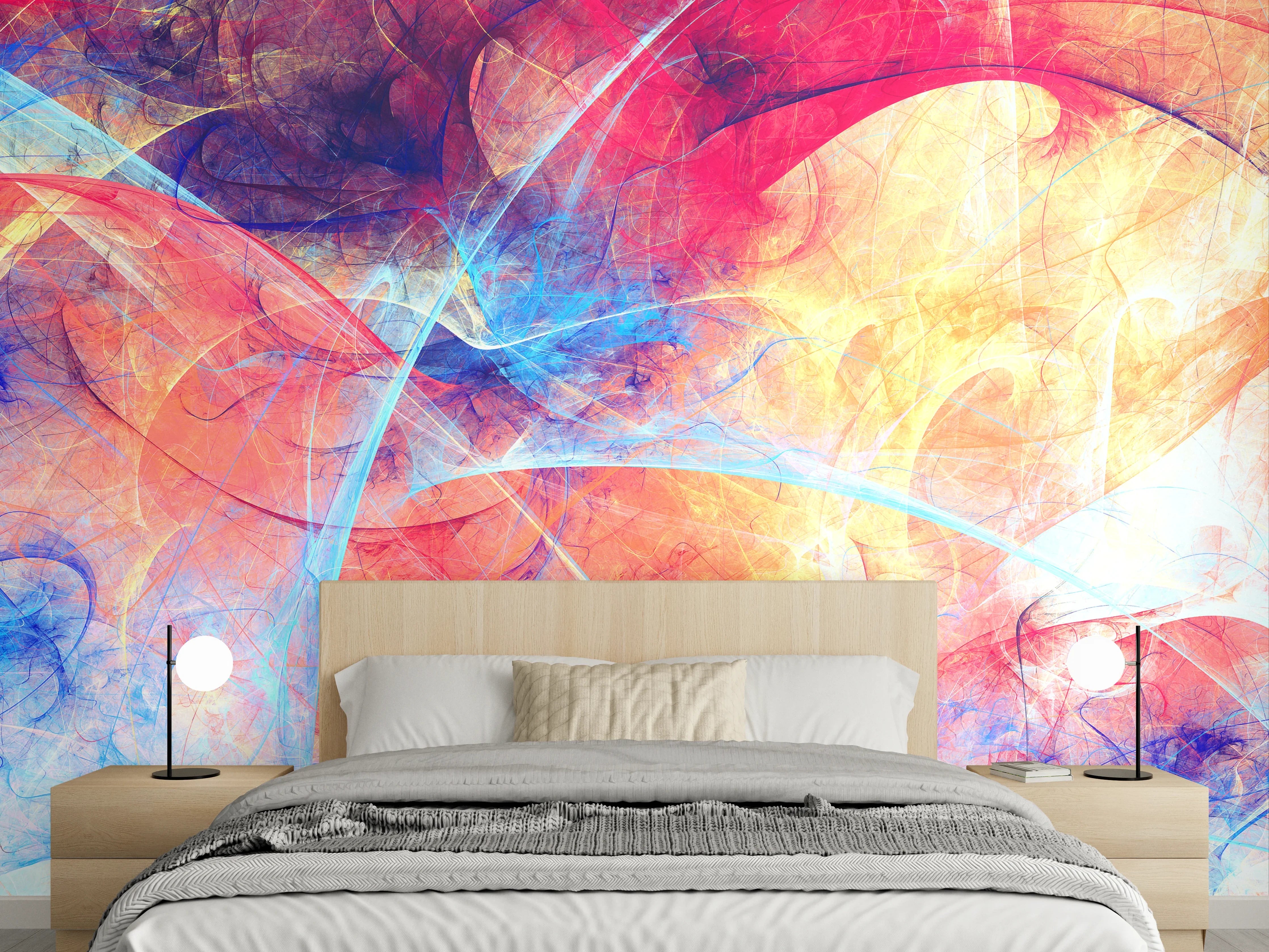 Wandverkleidung Schlafzimmer - Abstrakte Wandkunst Blau Rot Gelb