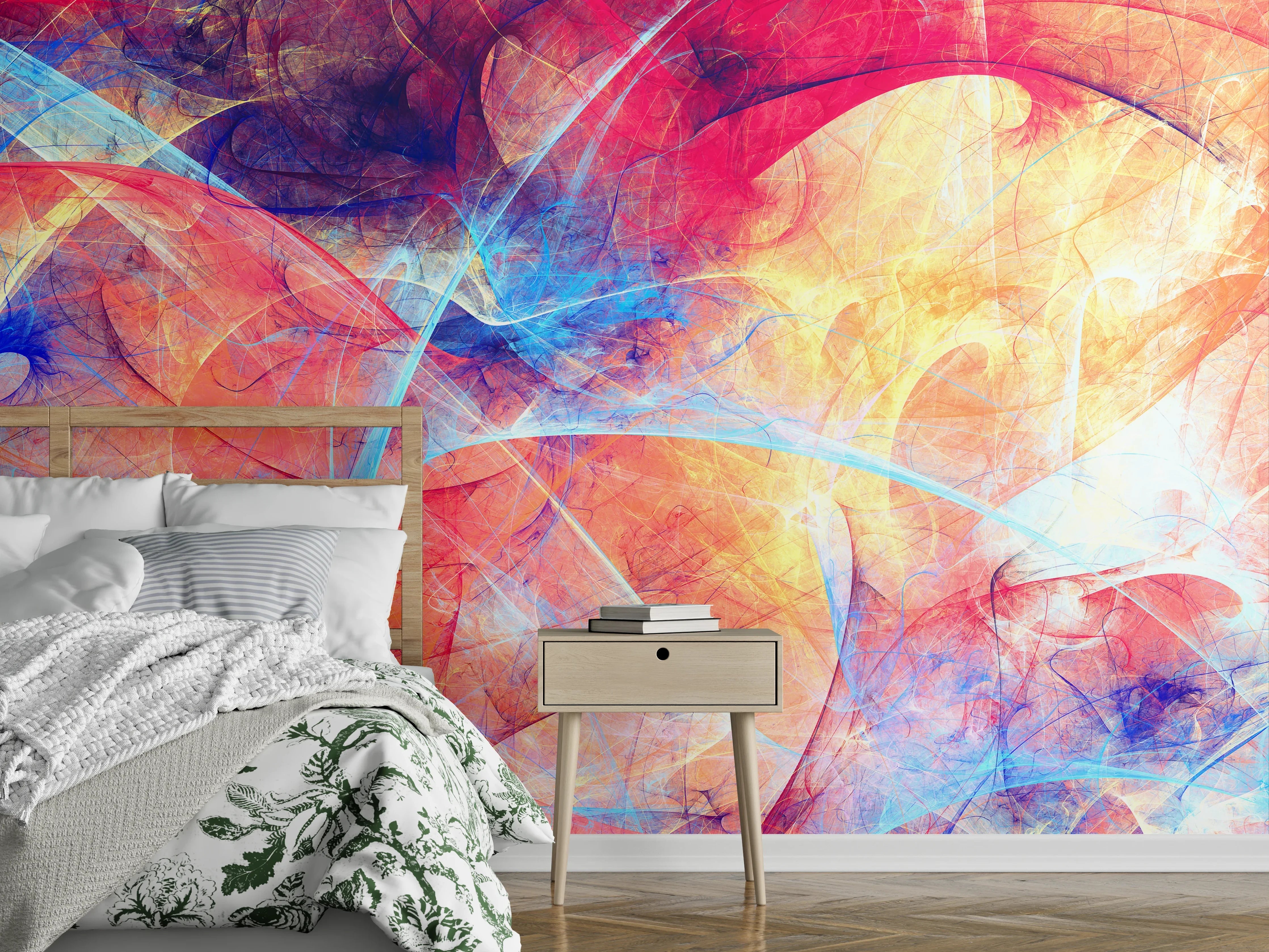 Wandverkleidung Schlafzimmer - Abstrakte Wandkunst Blau Rot Gelb