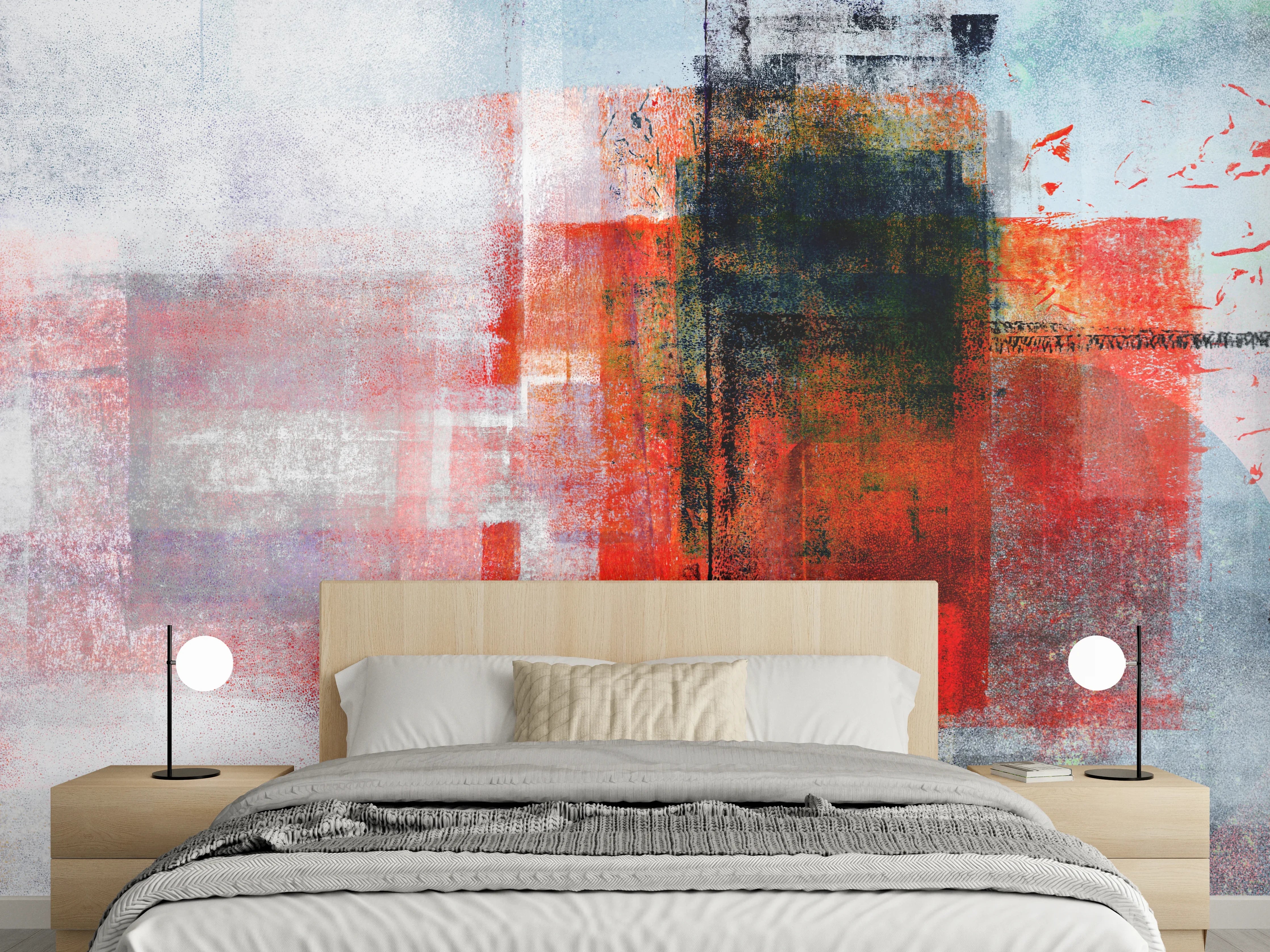 Wandverkleidung Schlafzimmer - Abstrakte Wandkunst Rot Weiß Grau