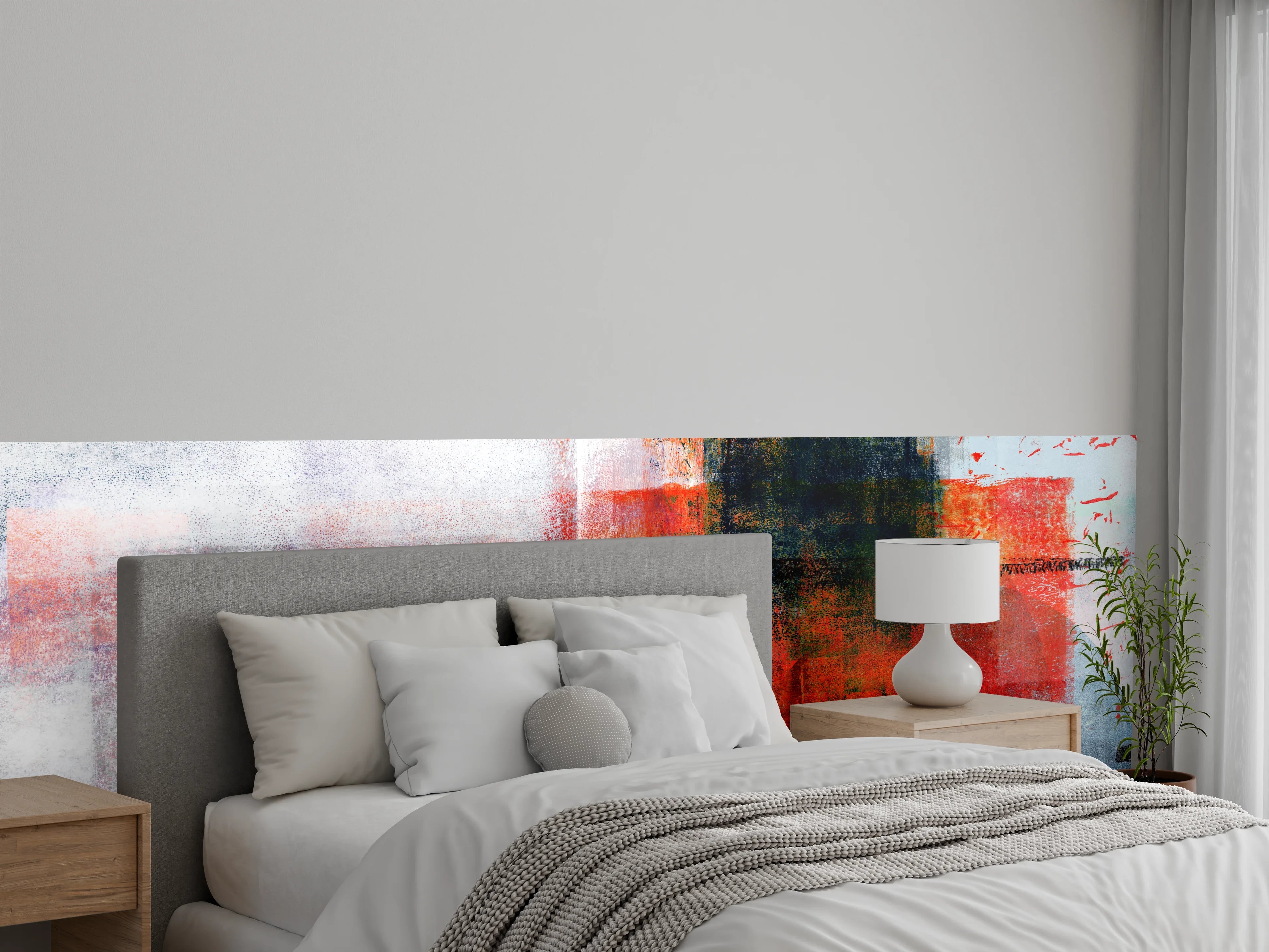 Wandverkleidung Schlafzimmer - Abstrakte Wandkunst Rot Weiß Grau