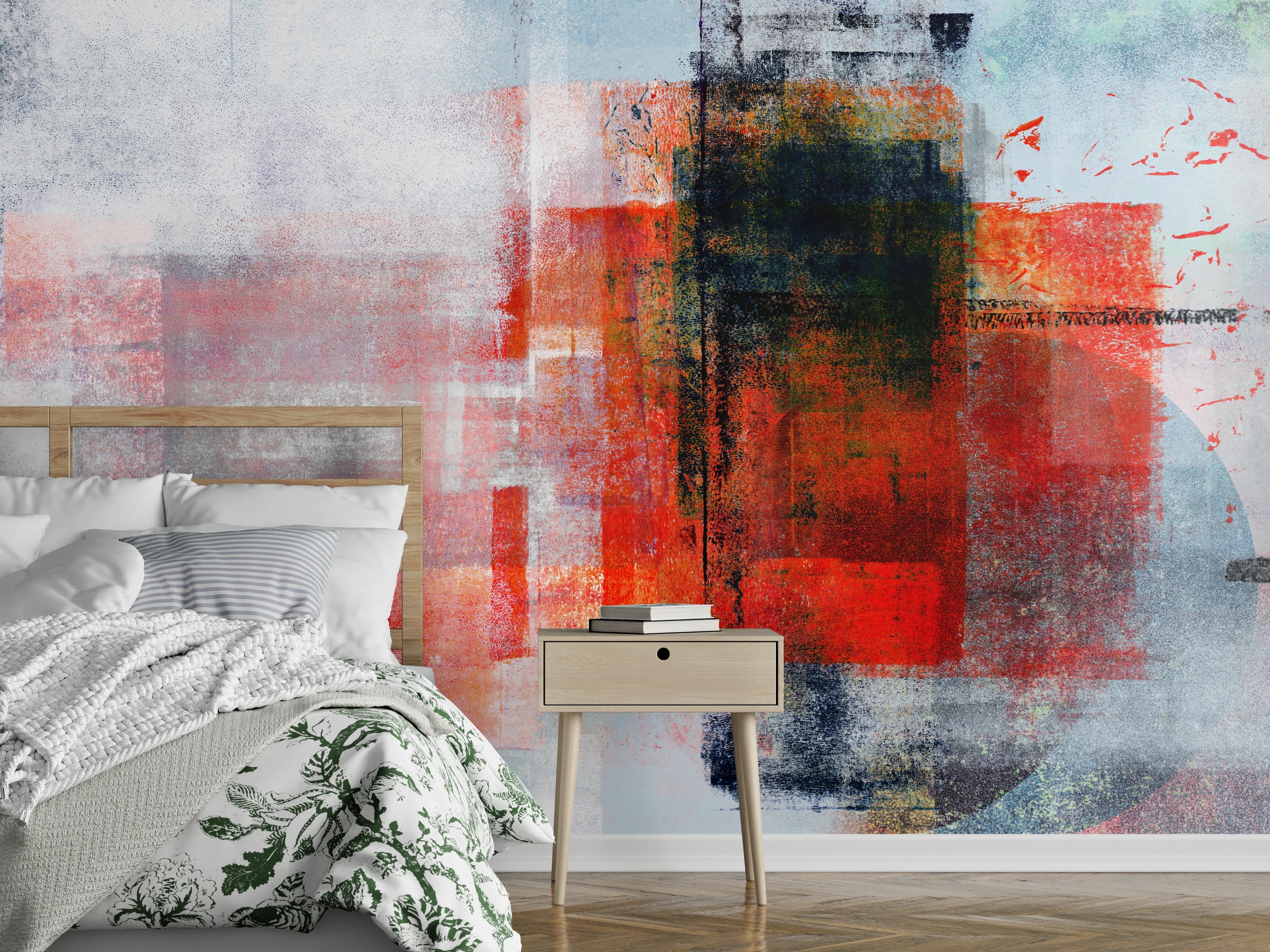 Wandverkleidung Schlafzimmer - Abstrakte Wandkunst Rot Weiß Grau