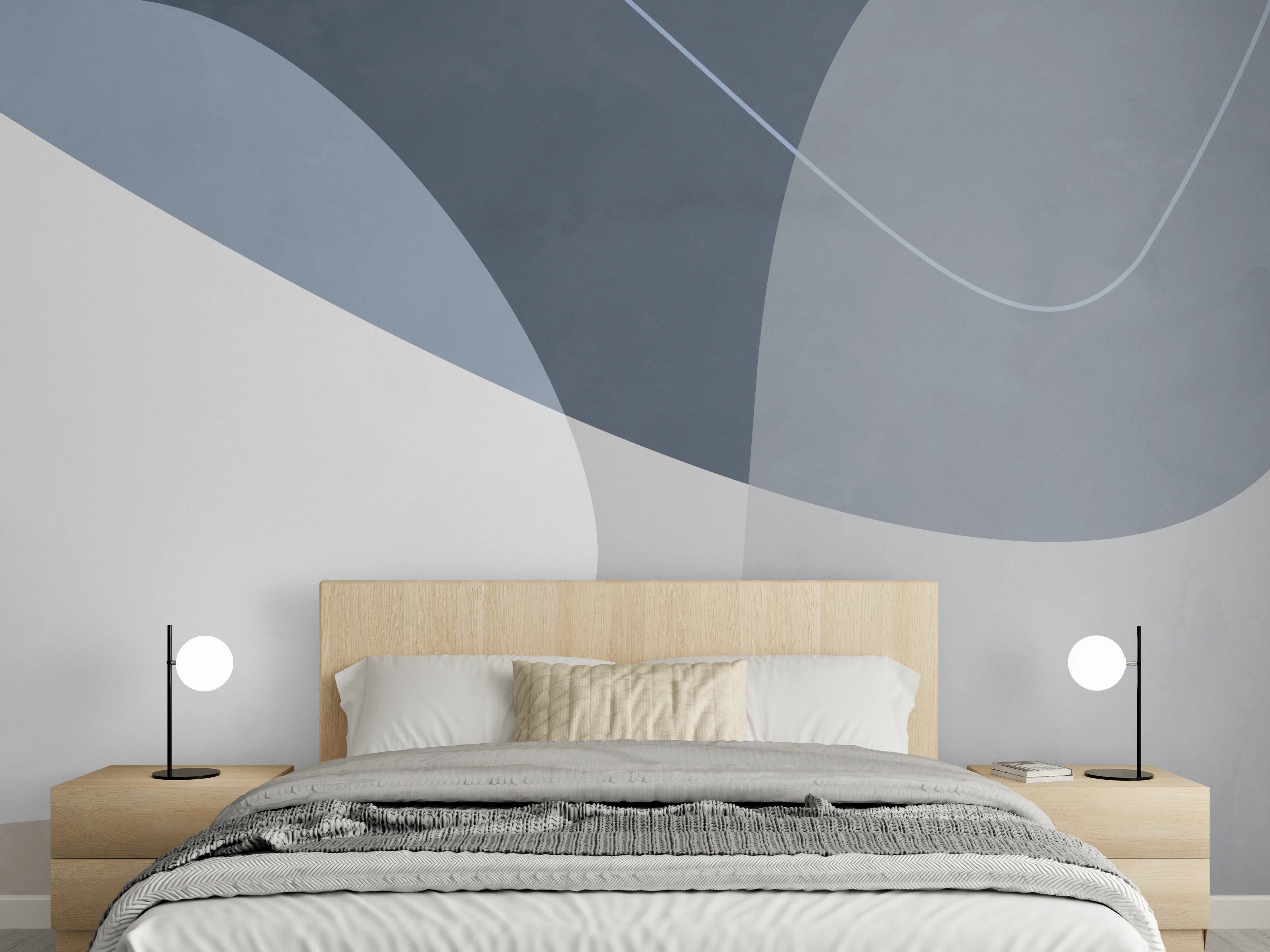Wandverkleidung Schlafzimmer - Abstrakte Wandkunst in Blau und Beige