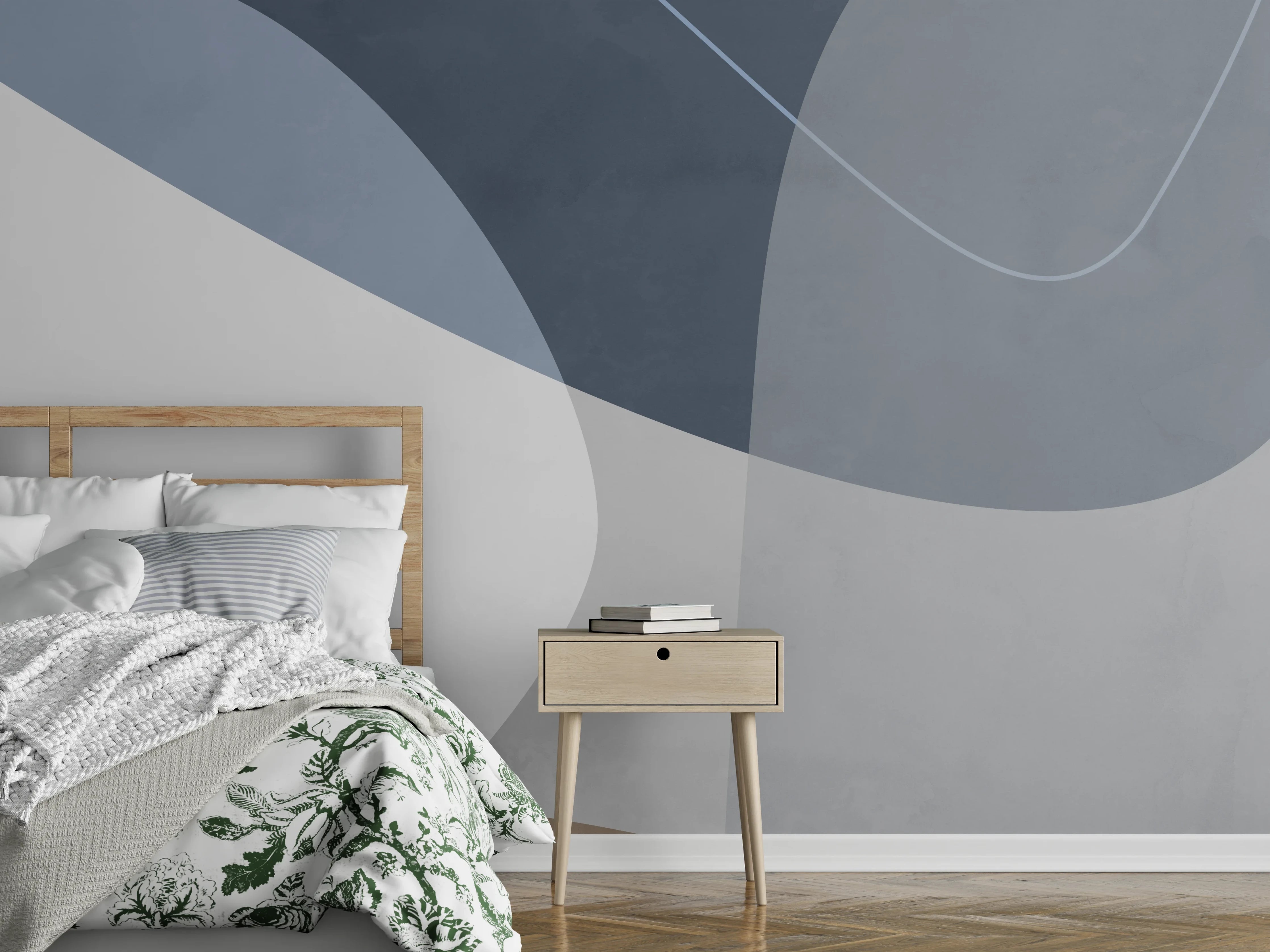 Wandverkleidung Schlafzimmer - Abstrakte Wandkunst in Blau und Beige