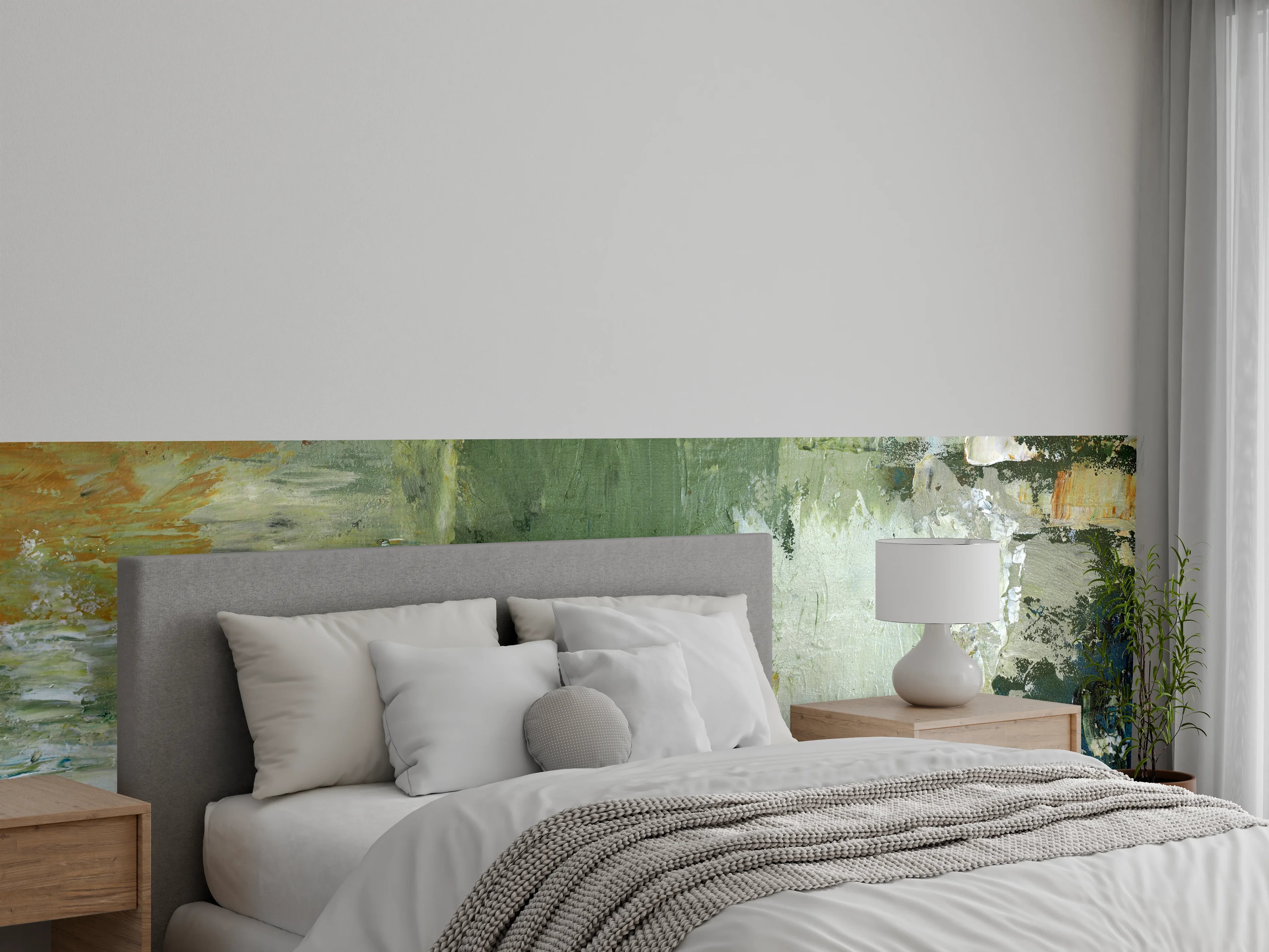 Wandverkleidung Schlafzimmer - Abstrakte Wandkunst in Grün und Weiß