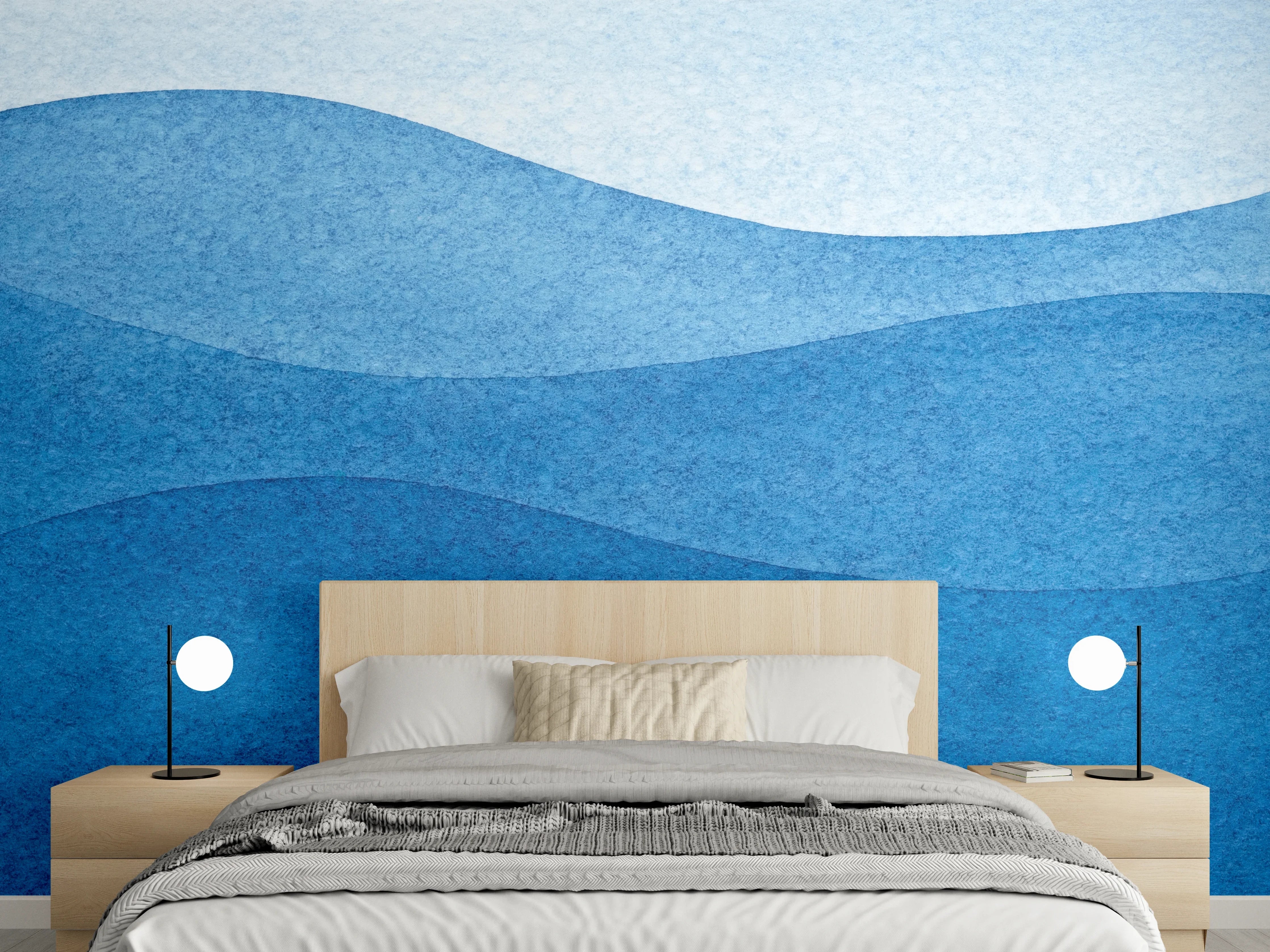 Wandverkleidung Schlafzimmer - Abstrakte Wasserwellen im Aquarell-Stil