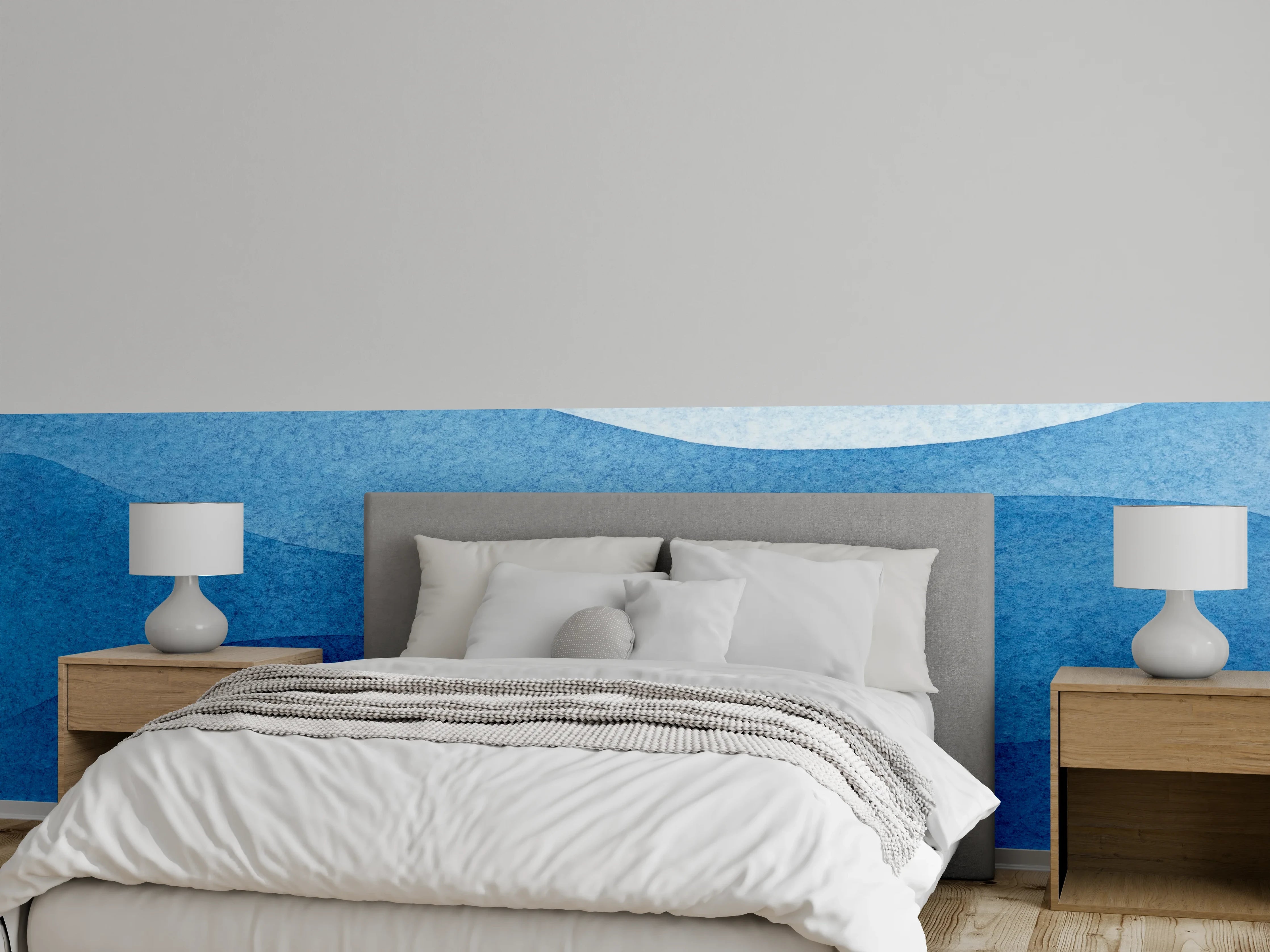 Wandverkleidung Schlafzimmer - Abstrakte Wasserwellen im Aquarell-Stil