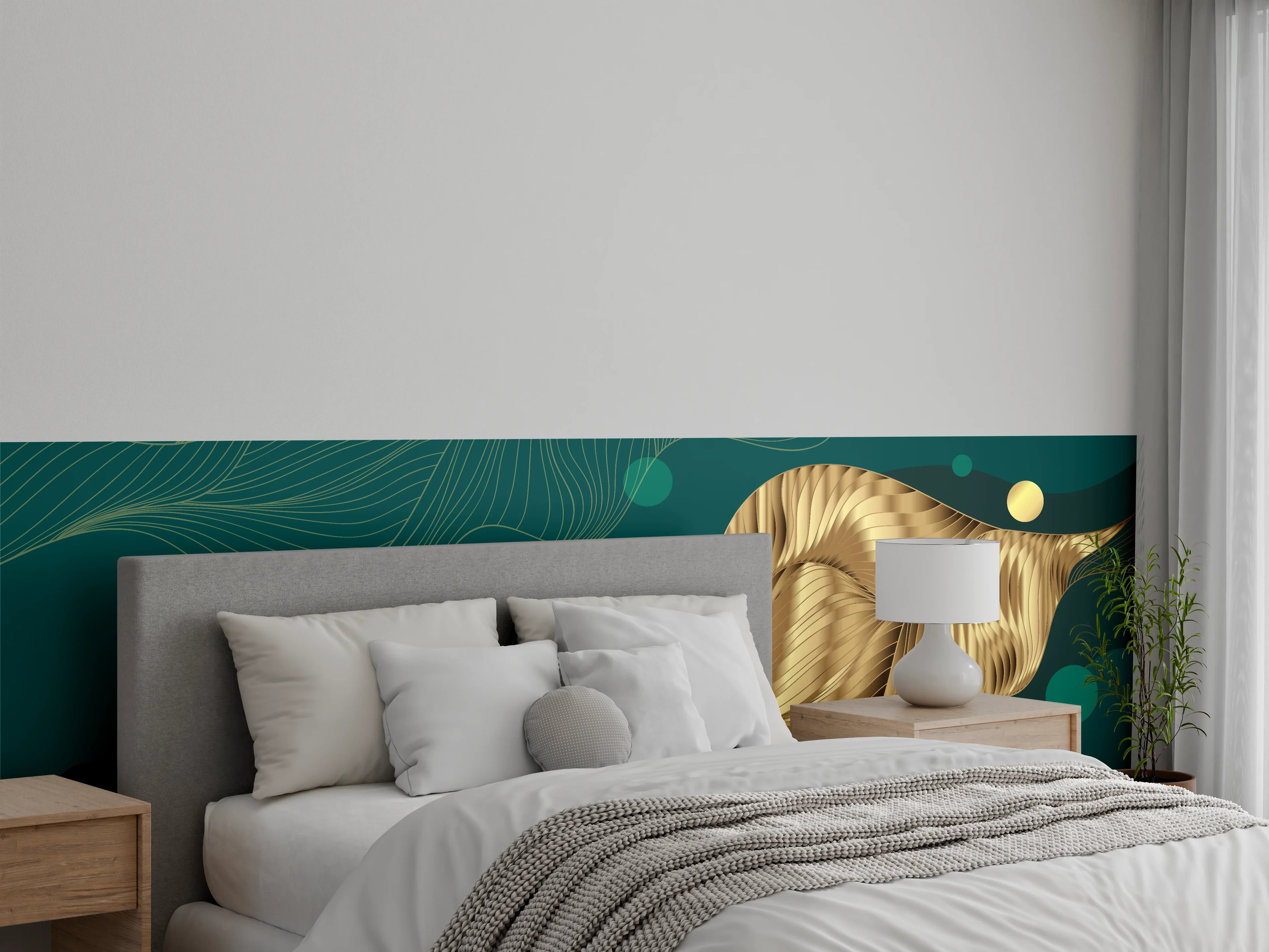 Wandverkleidung Schlafzimmer - Abstrakte Wellen Gold Hintergrund