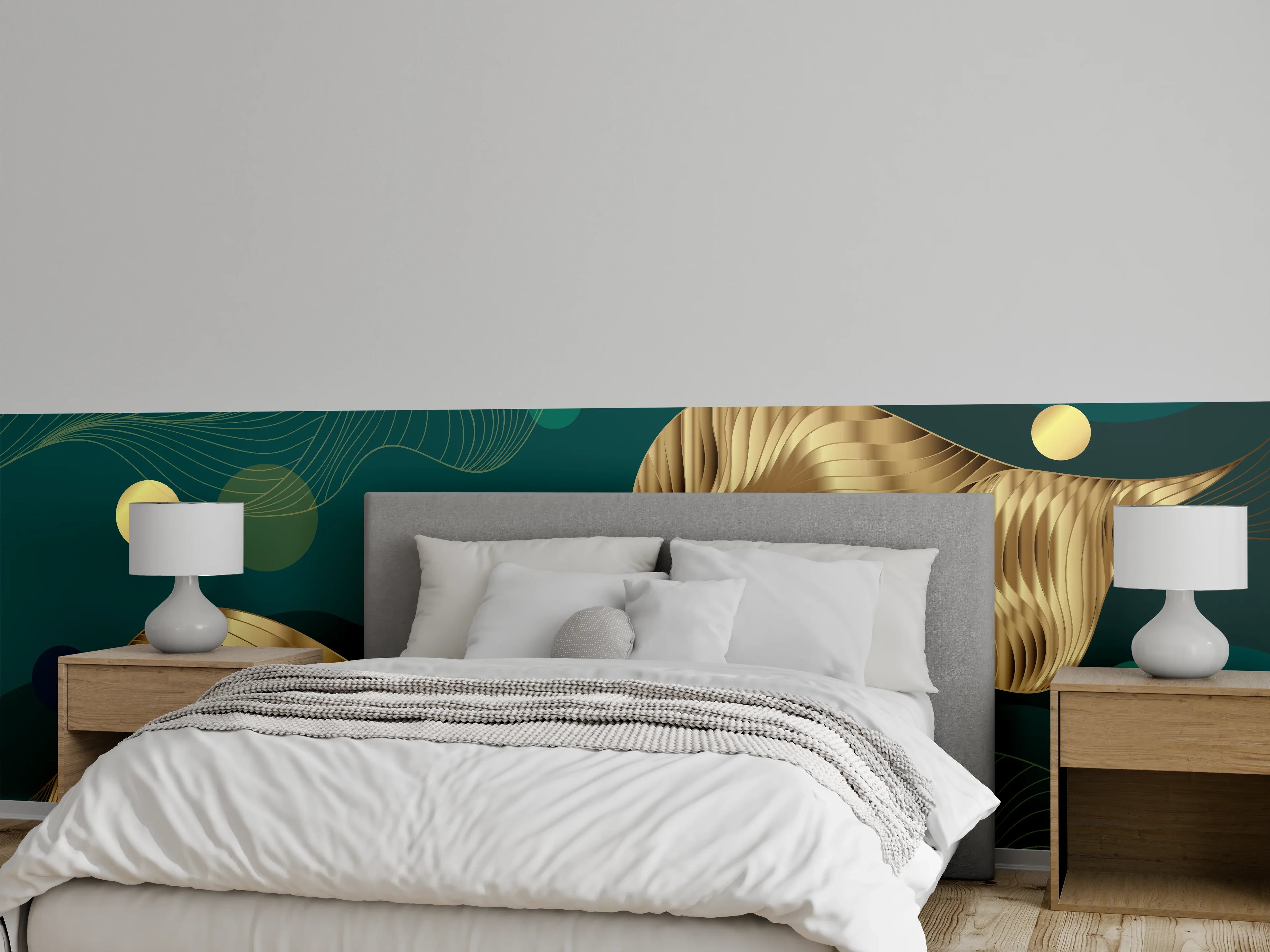 Wandverkleidung Schlafzimmer - Abstrakte Wellen Gold Hintergrund