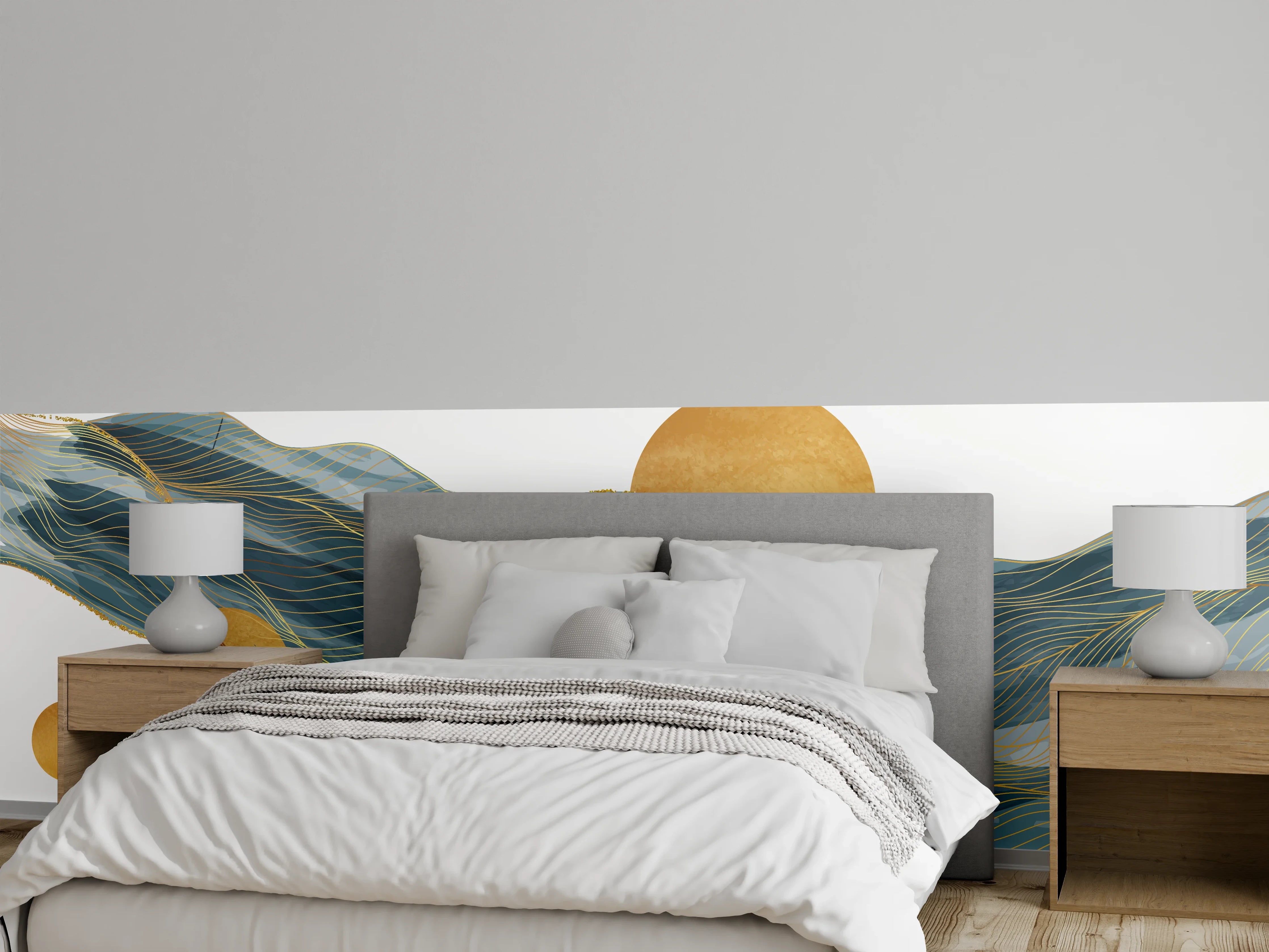 Wandverkleidung Schlafzimmer - Abstrakte Wellen Goldakzente
