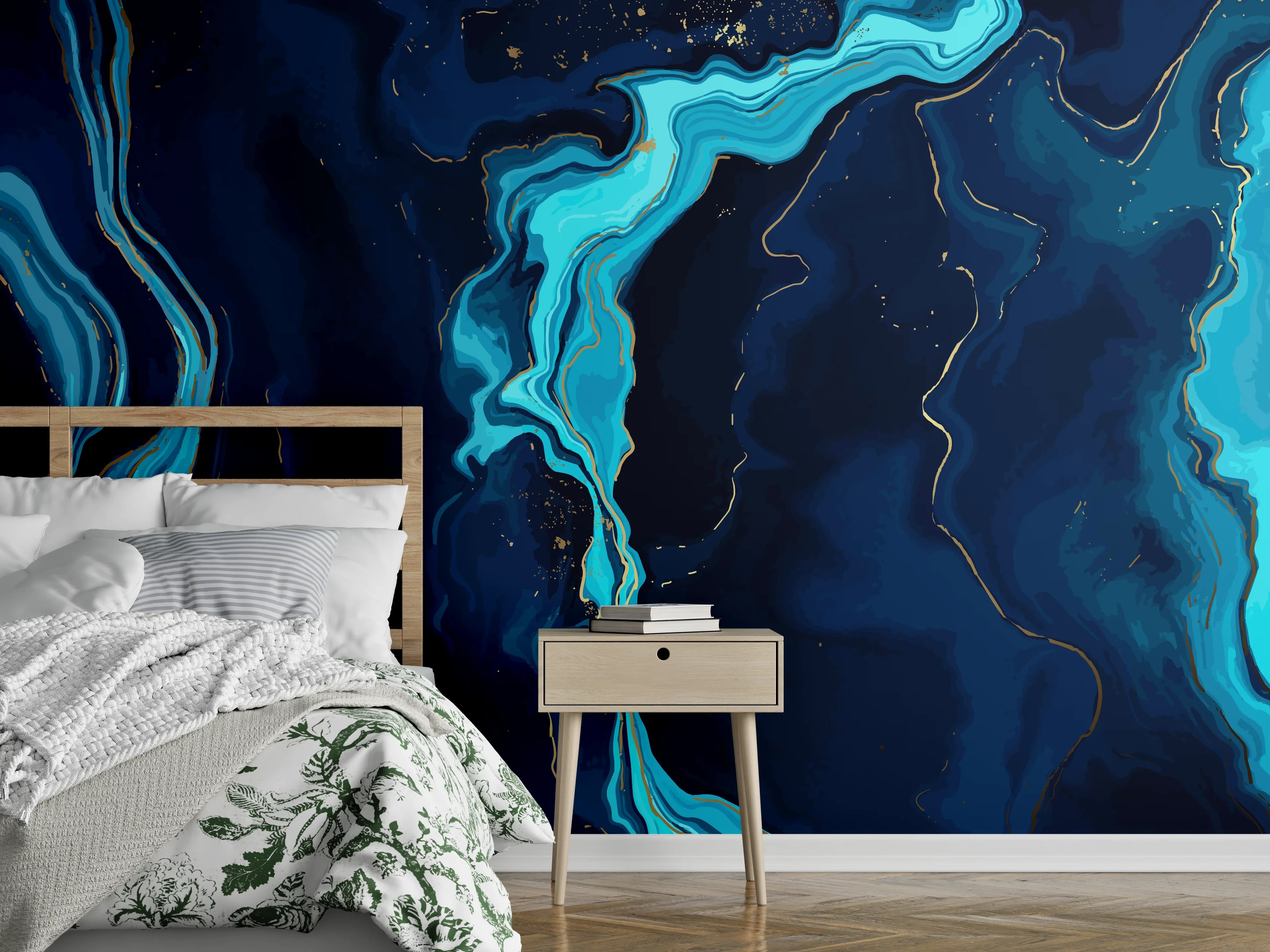 Wandverkleidung Schlafzimmer - Abstrakte blaue Tiefsee-Strömung