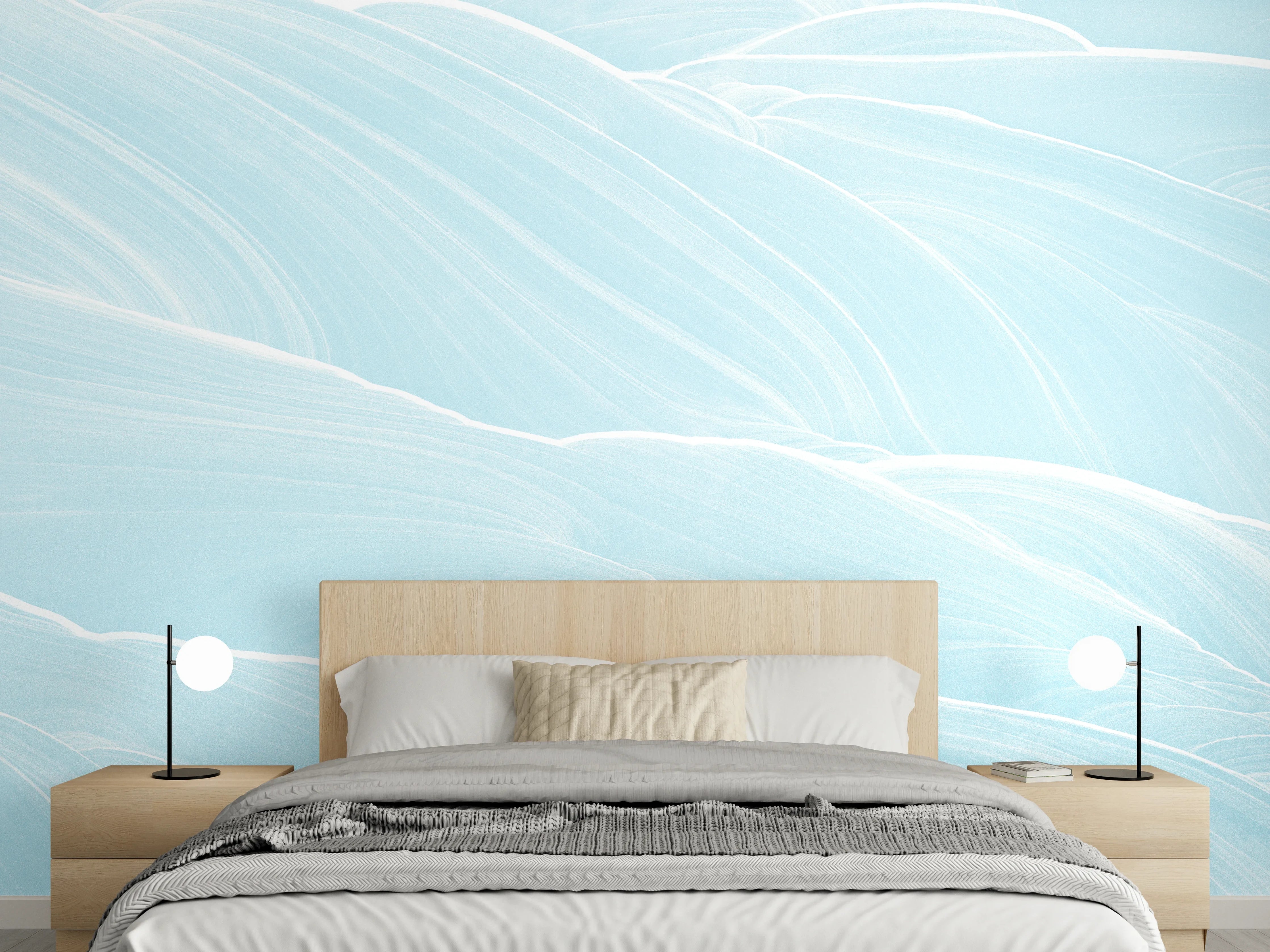 Wandverkleidung Schlafzimmer - Abstrakte blaue Wellen Muster