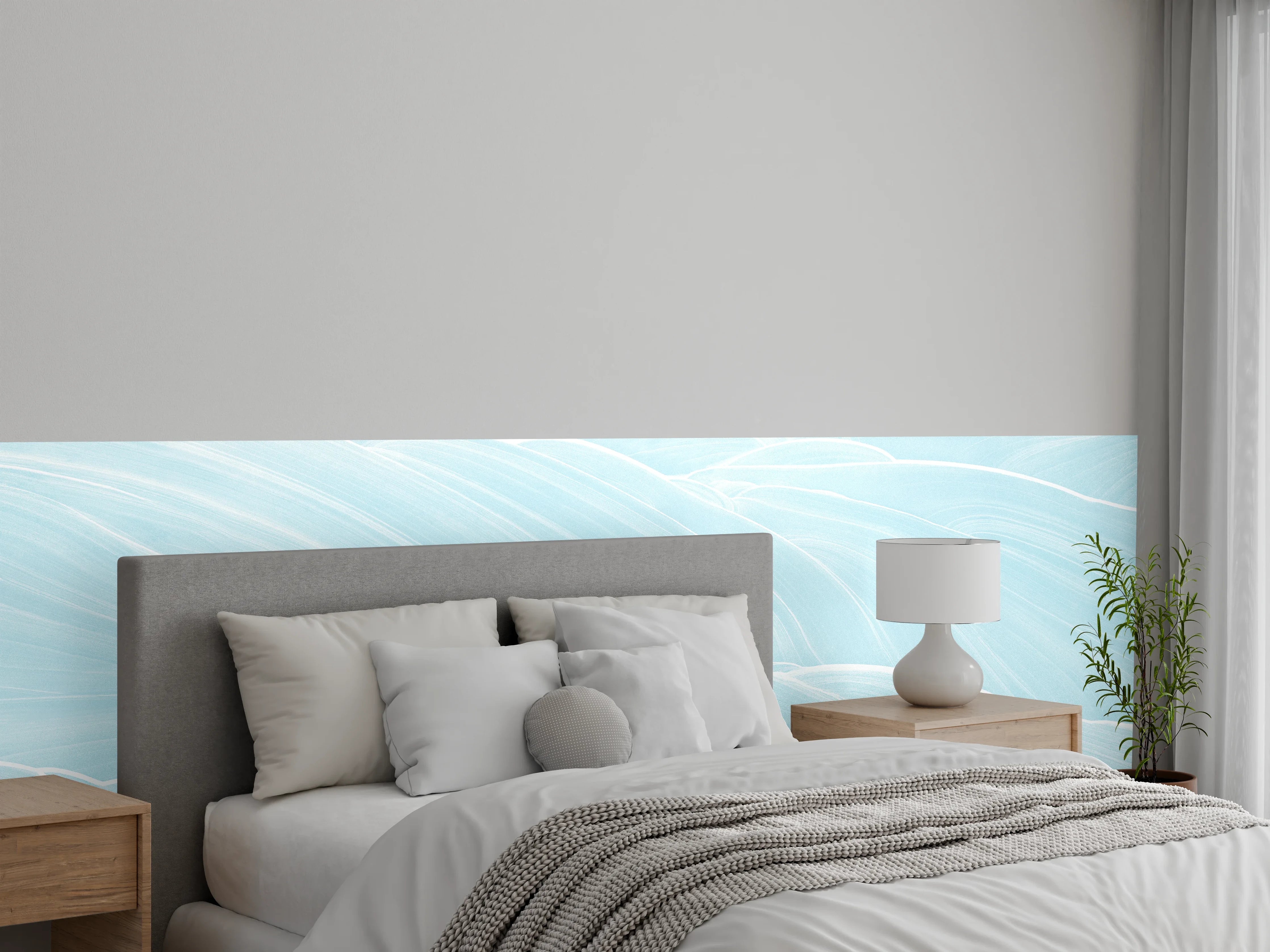 Wandverkleidung Schlafzimmer - Abstrakte blaue Wellen Muster