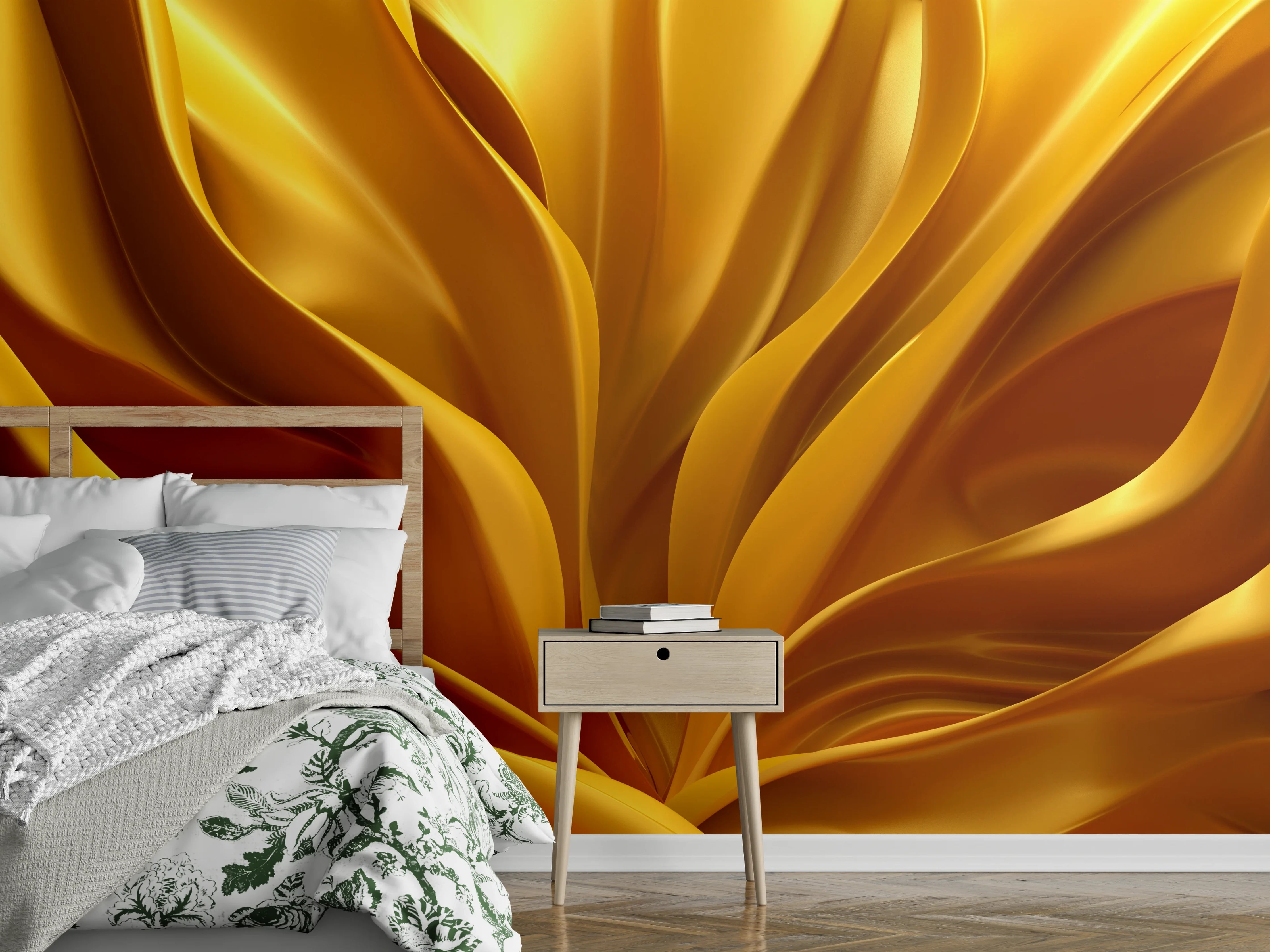 Wandverkleidung Schlafzimmer - Abstrakte goldene Faltenstruktur