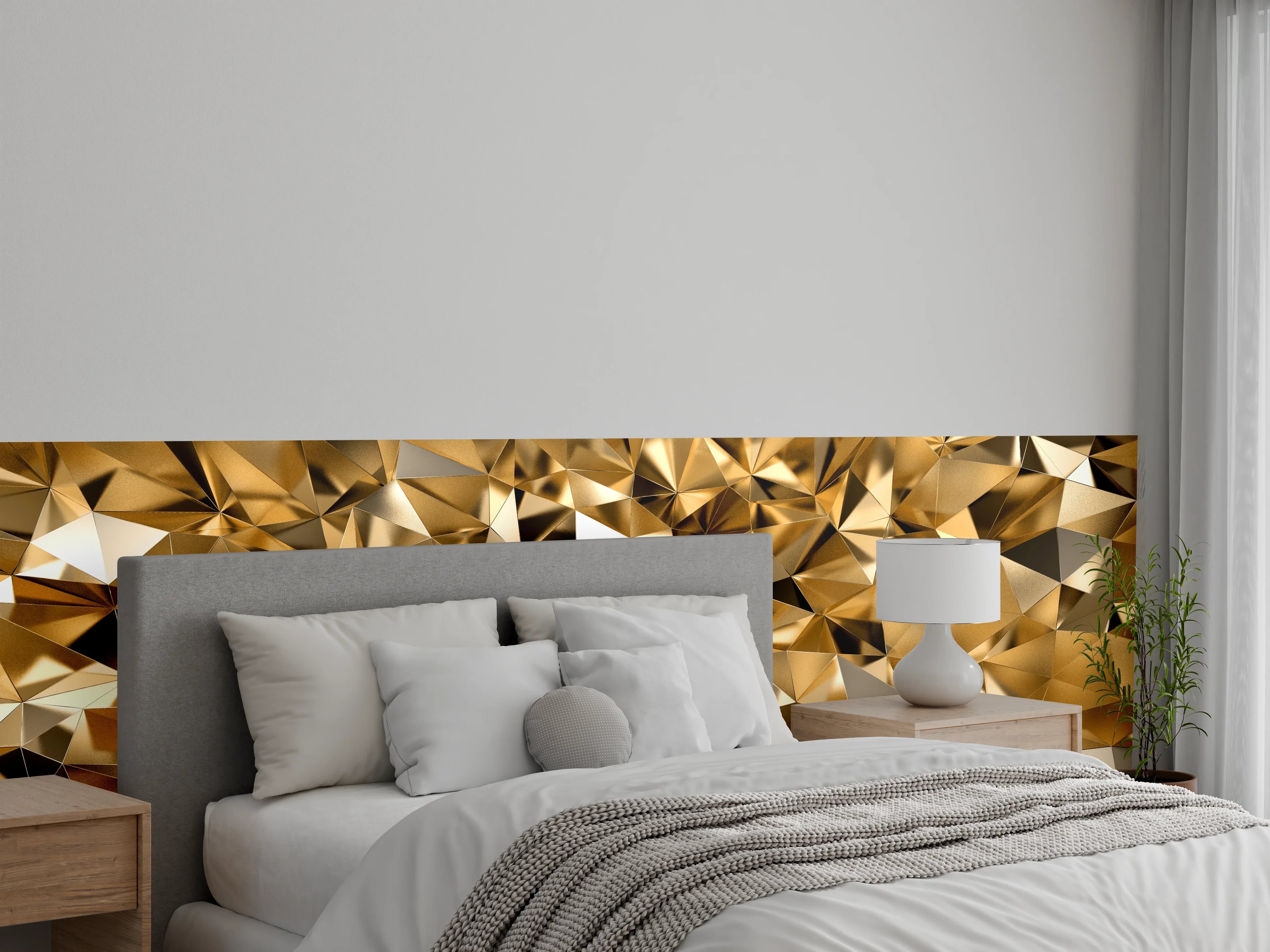Wandverkleidung Schlafzimmer - Abstrakte goldene Polygon-Struktur