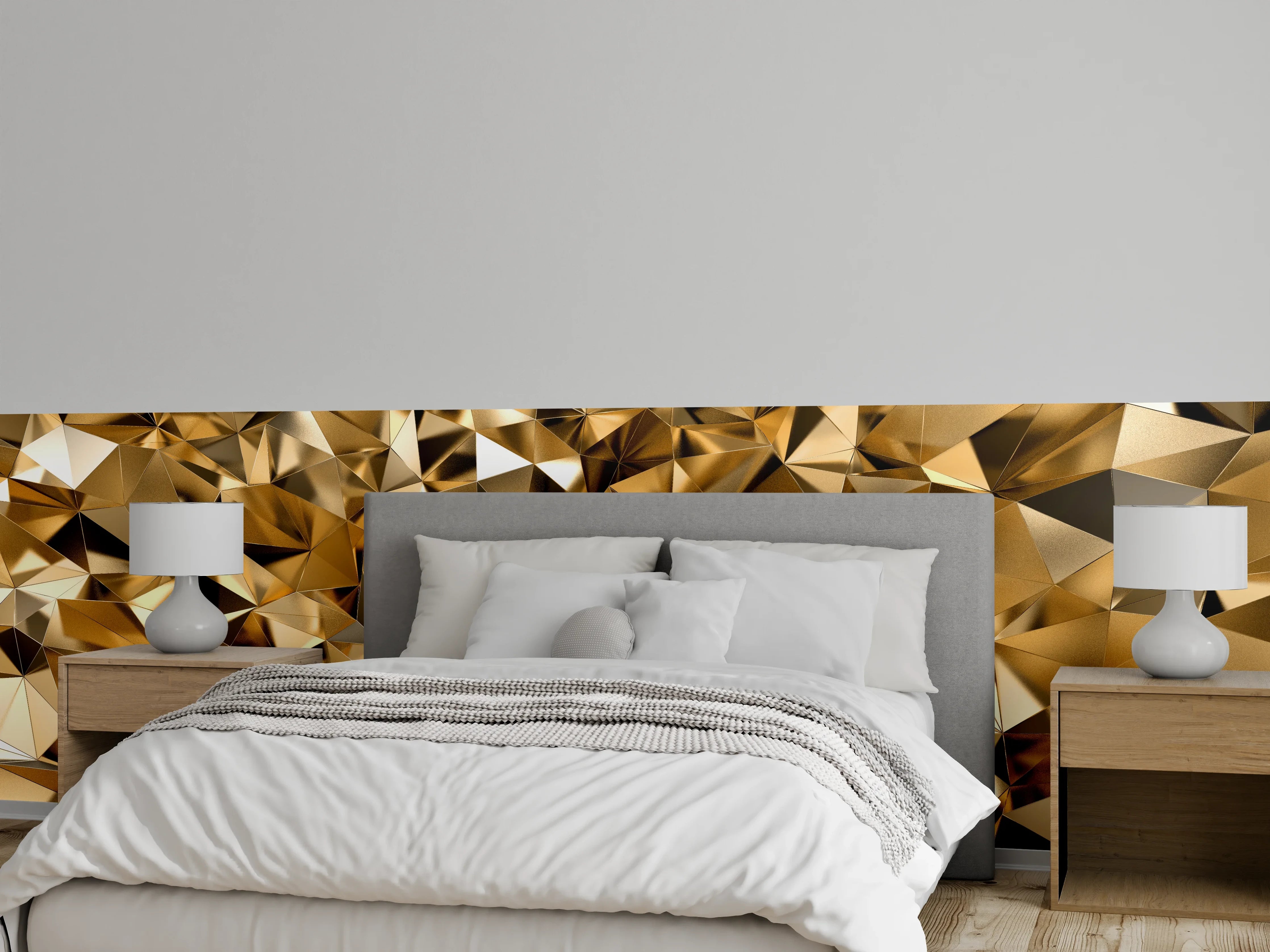 Wandverkleidung Schlafzimmer - Abstrakte goldene Polygon-Struktur