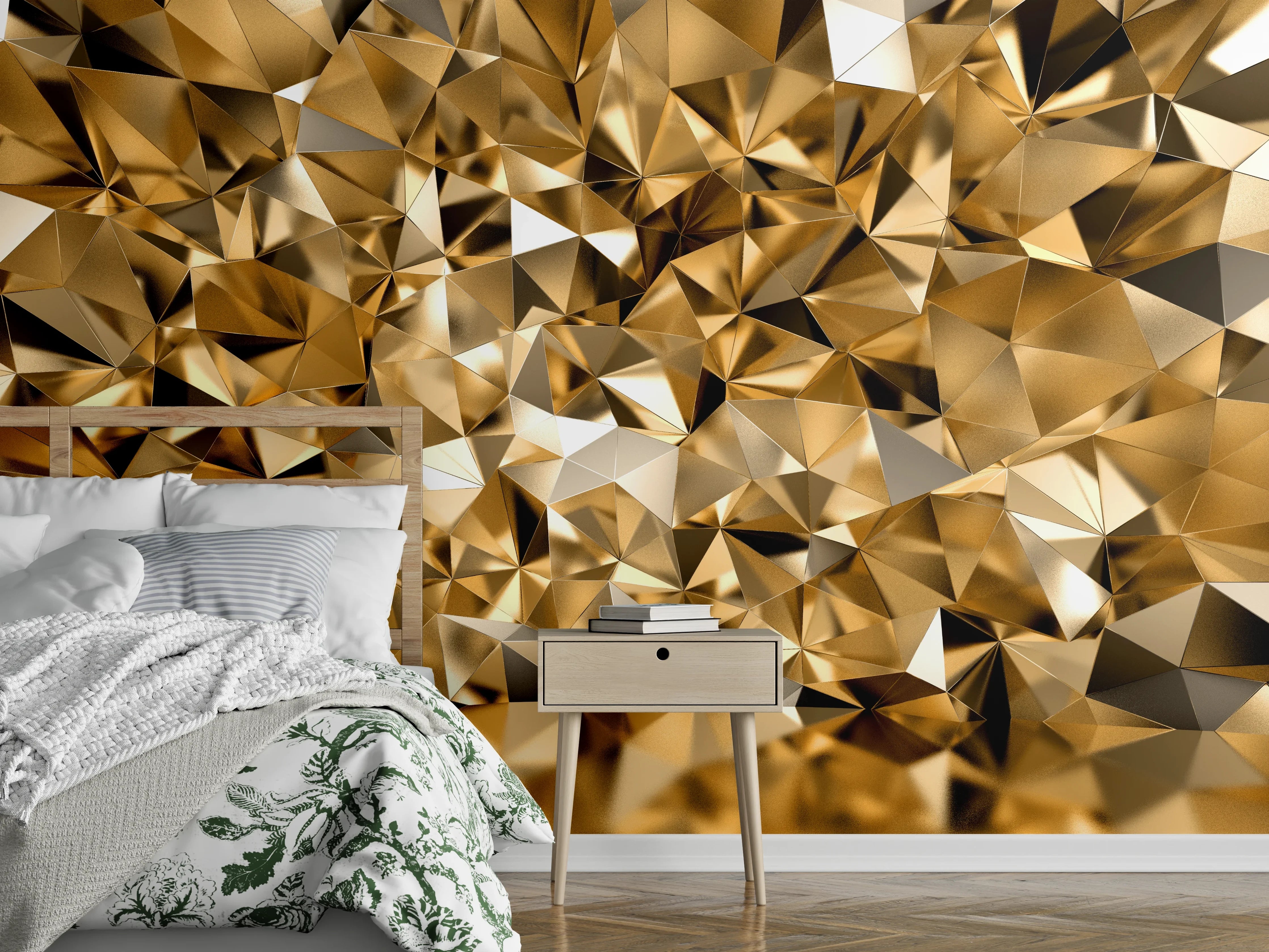 Wandverkleidung Schlafzimmer - Abstrakte goldene Polygon-Struktur