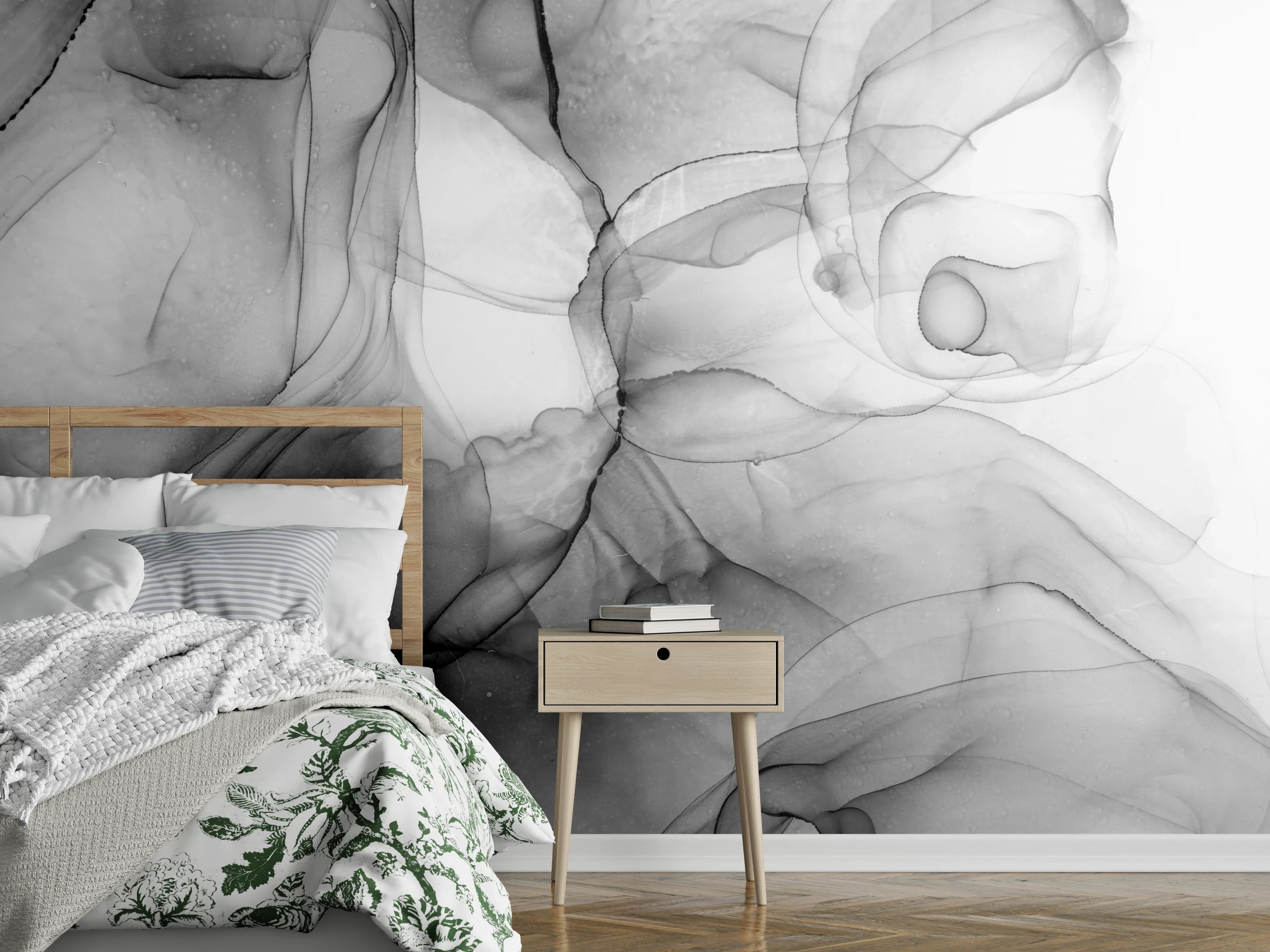 Wandverkleidung Schlafzimmer - Abstrakte graue Kunst auf Leinwand