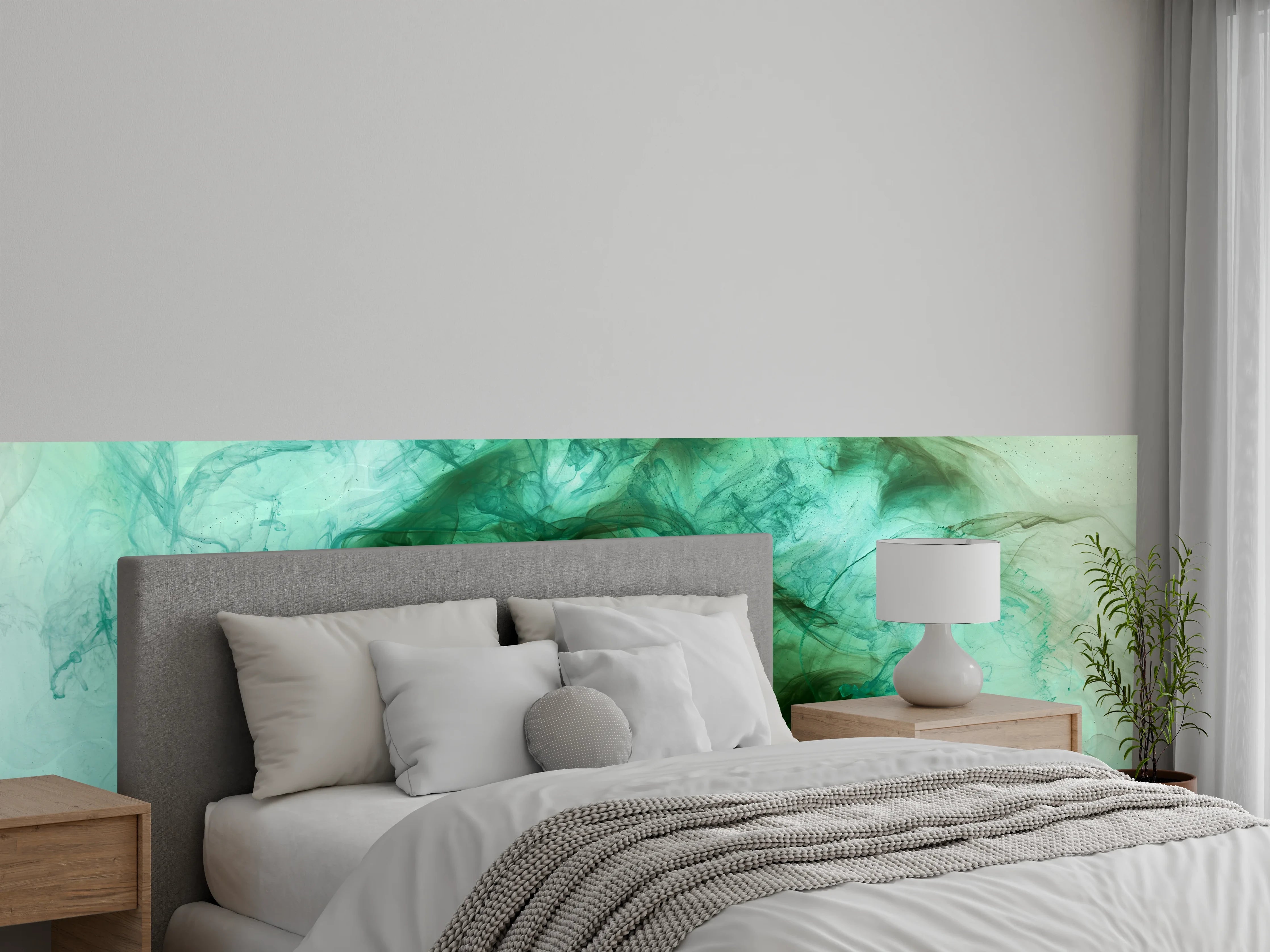Wandverkleidung Schlafzimmer - Abstrakte grüne Aquarellwolken