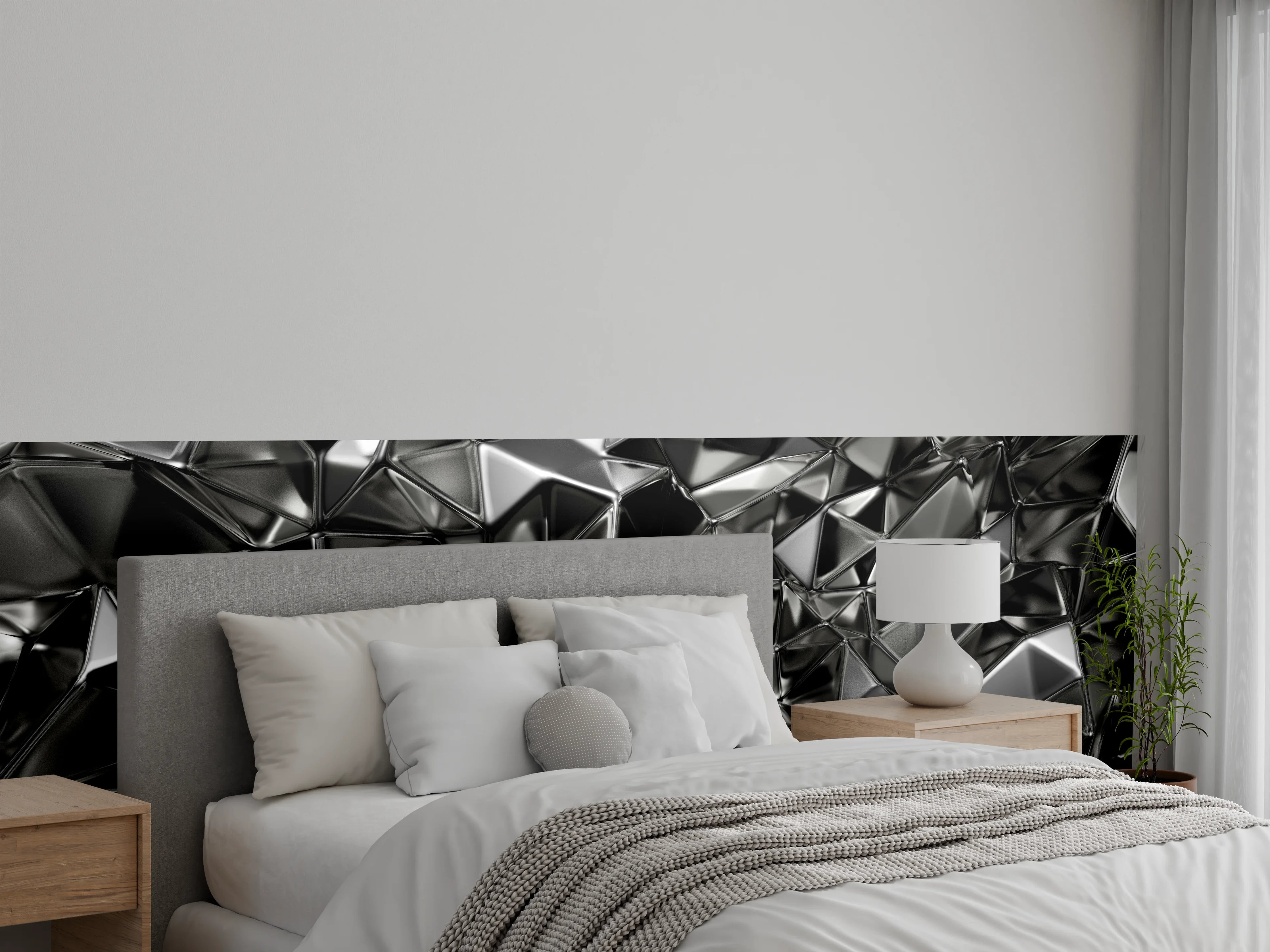 Wandverkleidung Schlafzimmer - Abstrakte metallische Polygon-Struktur
