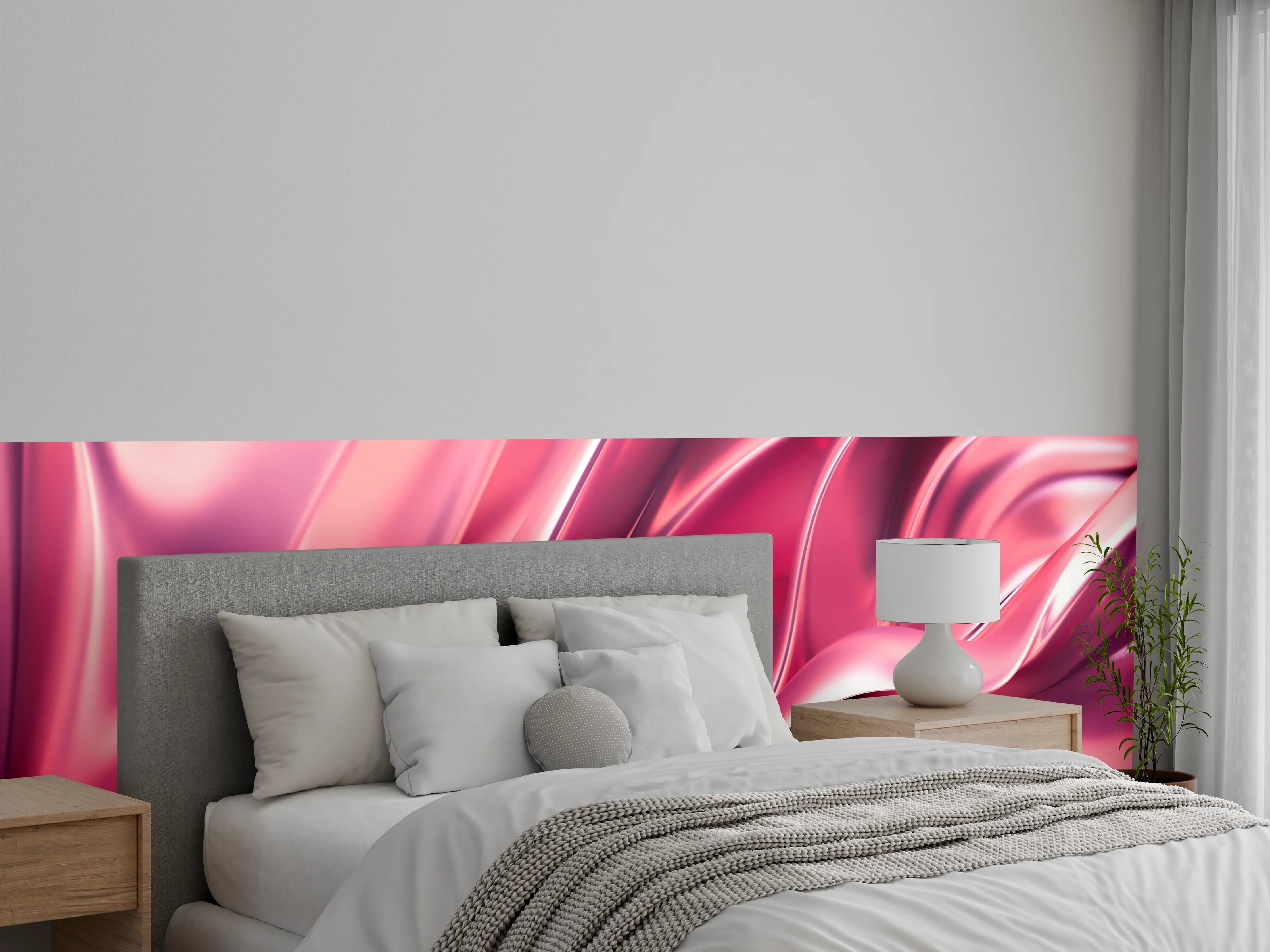 Wandverkleidung Schlafzimmer - Abstrakte rosafarbene Glanzoptik Wanddekor