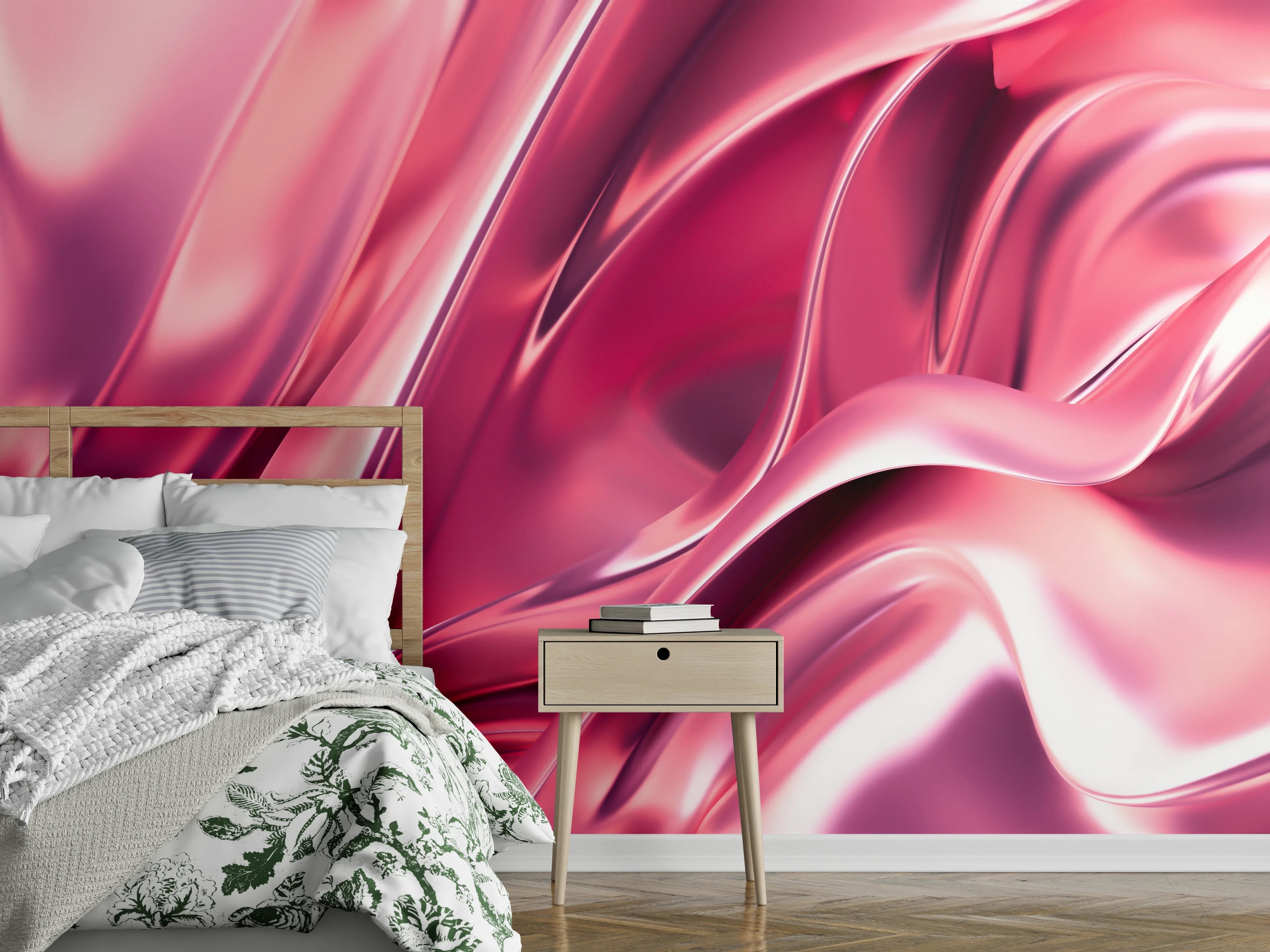 Wandverkleidung Schlafzimmer - Abstrakte rosafarbene Glanzoptik Wanddekor