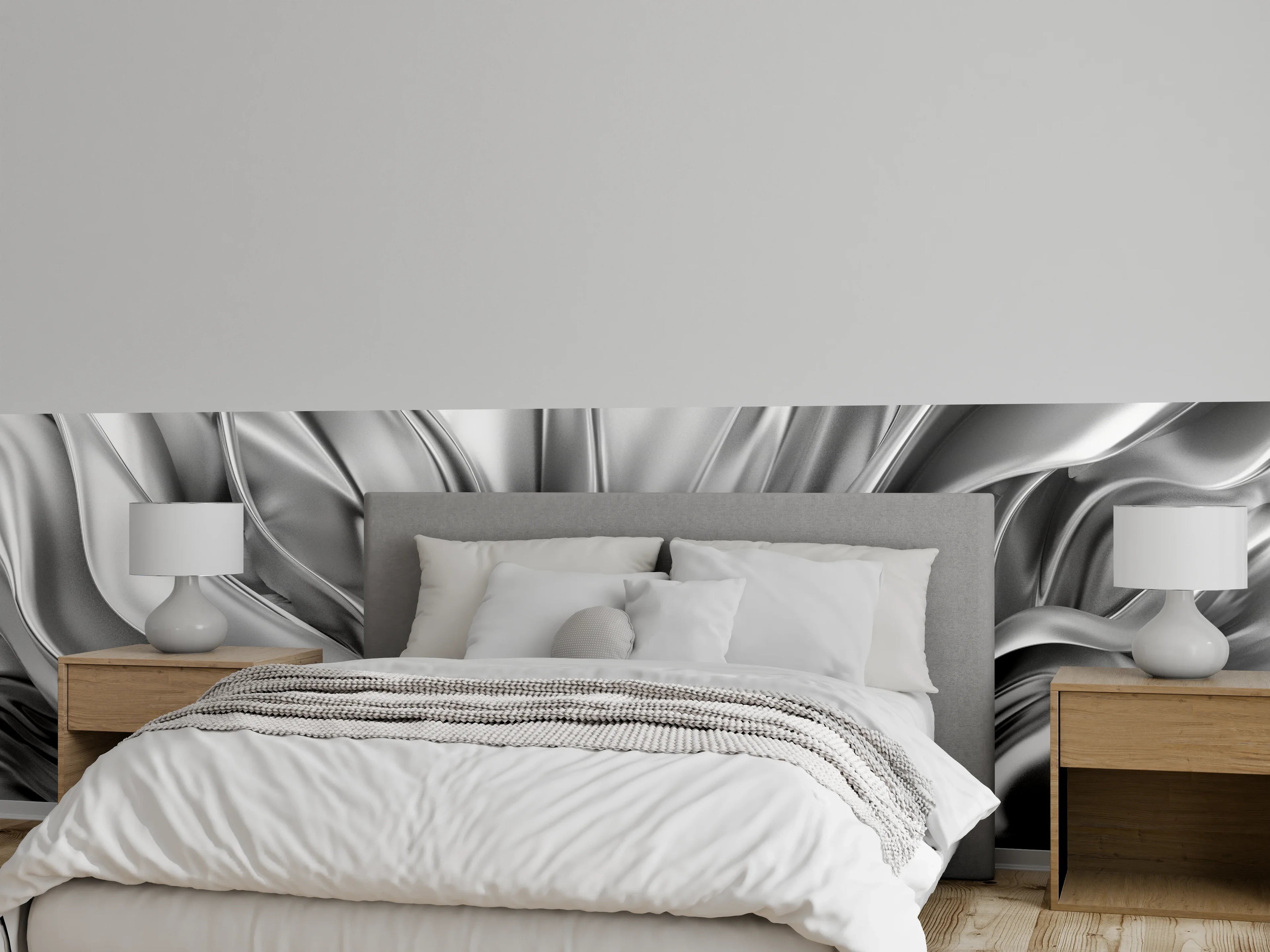 Wandverkleidung Schlafzimmer - Abstrakte silberne Wellen Wanddekor