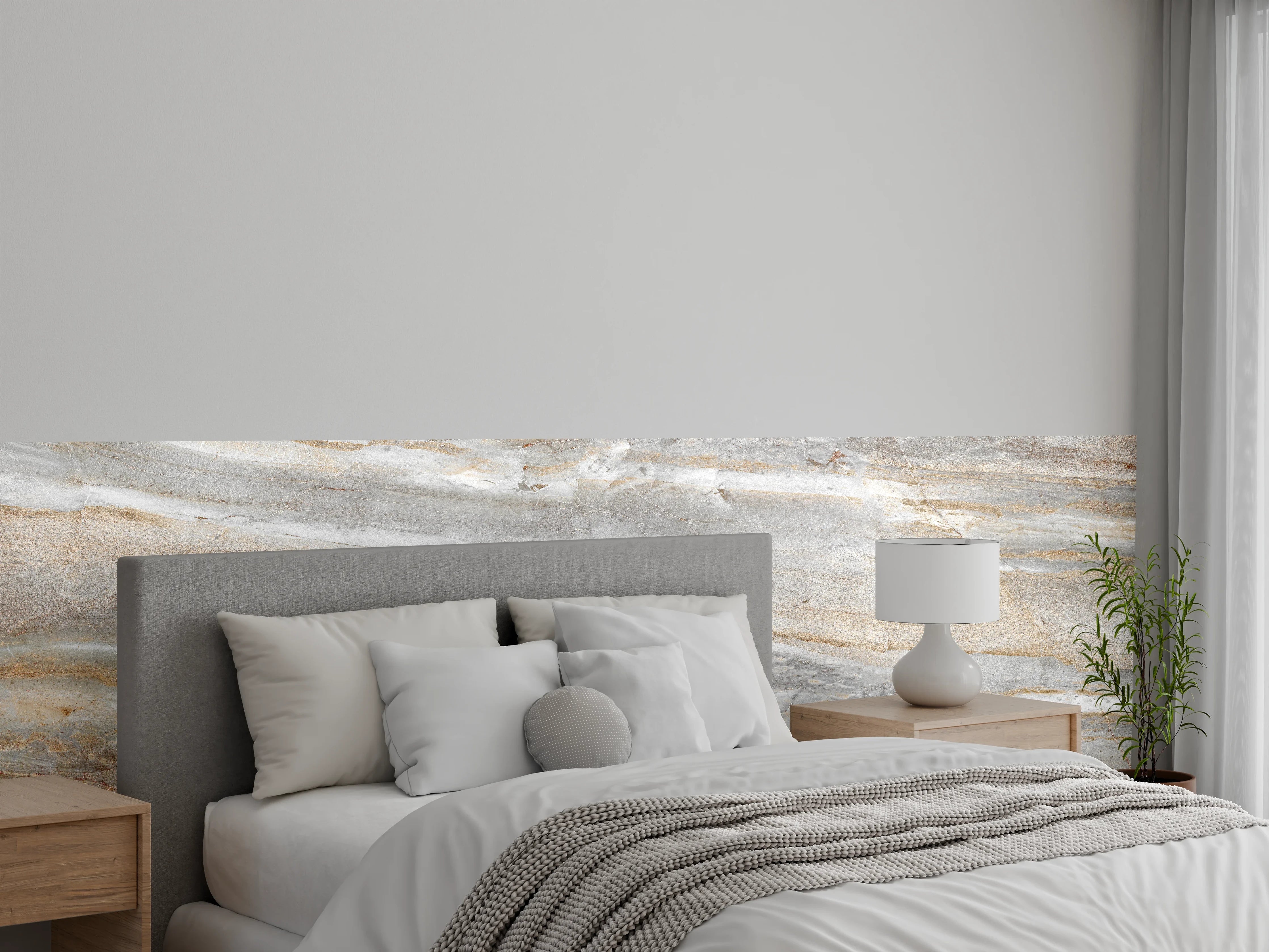 Wandverkleidung Schlafzimmer - Abstrakter Marmor auf hellem Hintergrund