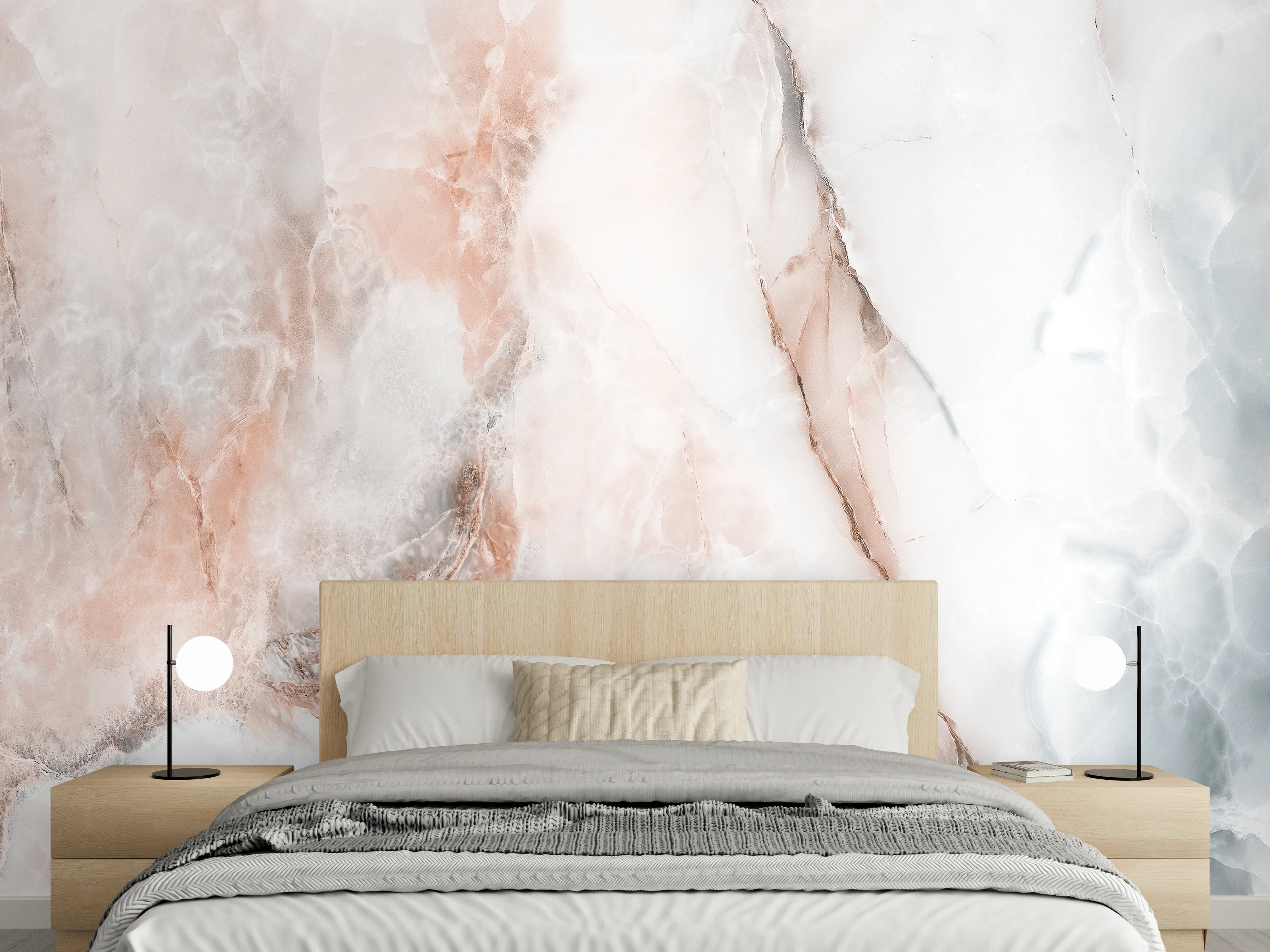 Wandverkleidung Schlafzimmer - Abstrakter Marmor mit Rot-Grauen Naturfarben