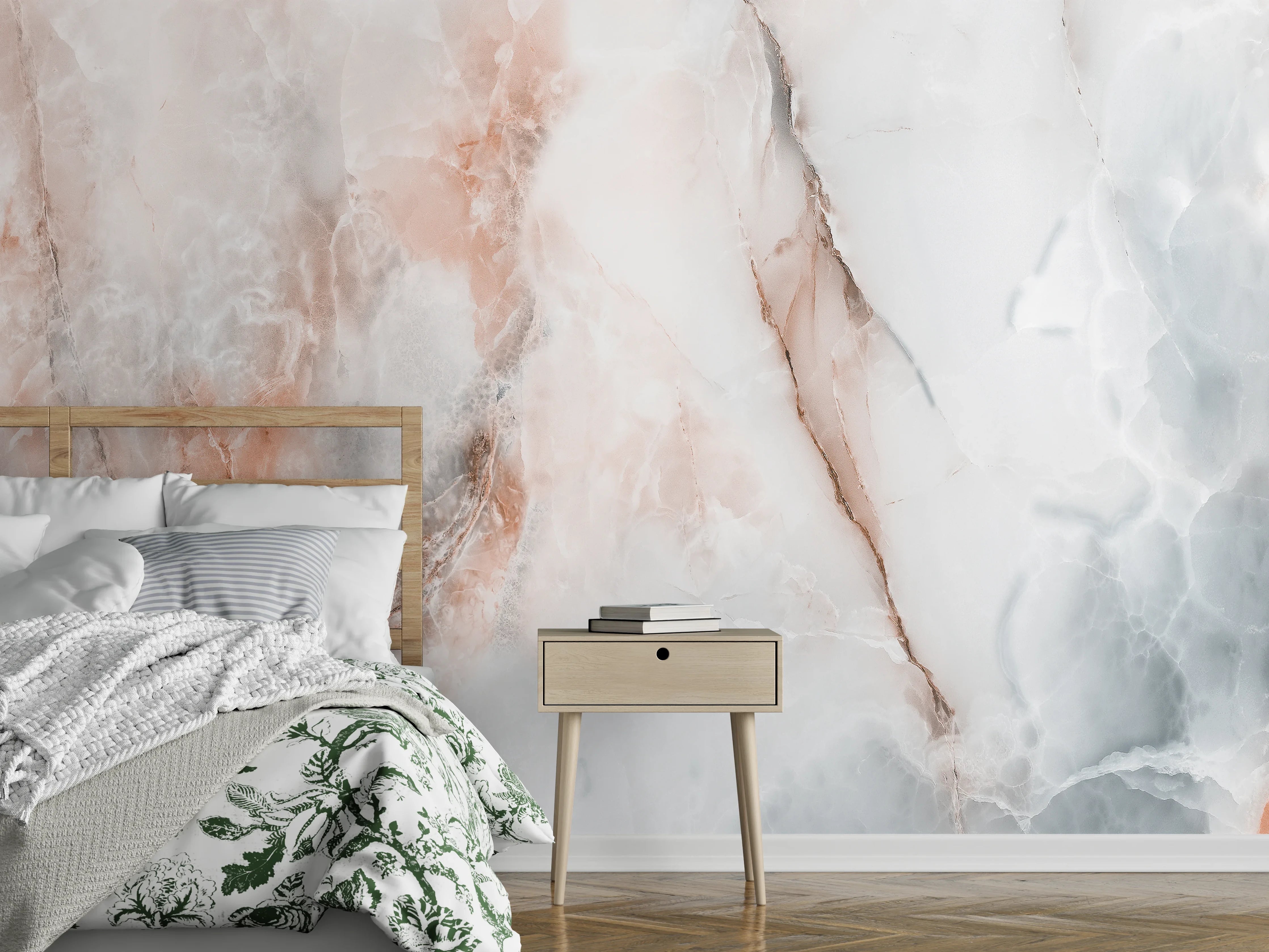 Wandverkleidung Schlafzimmer - Abstrakter Marmor mit Rot-Grauen Naturfarben