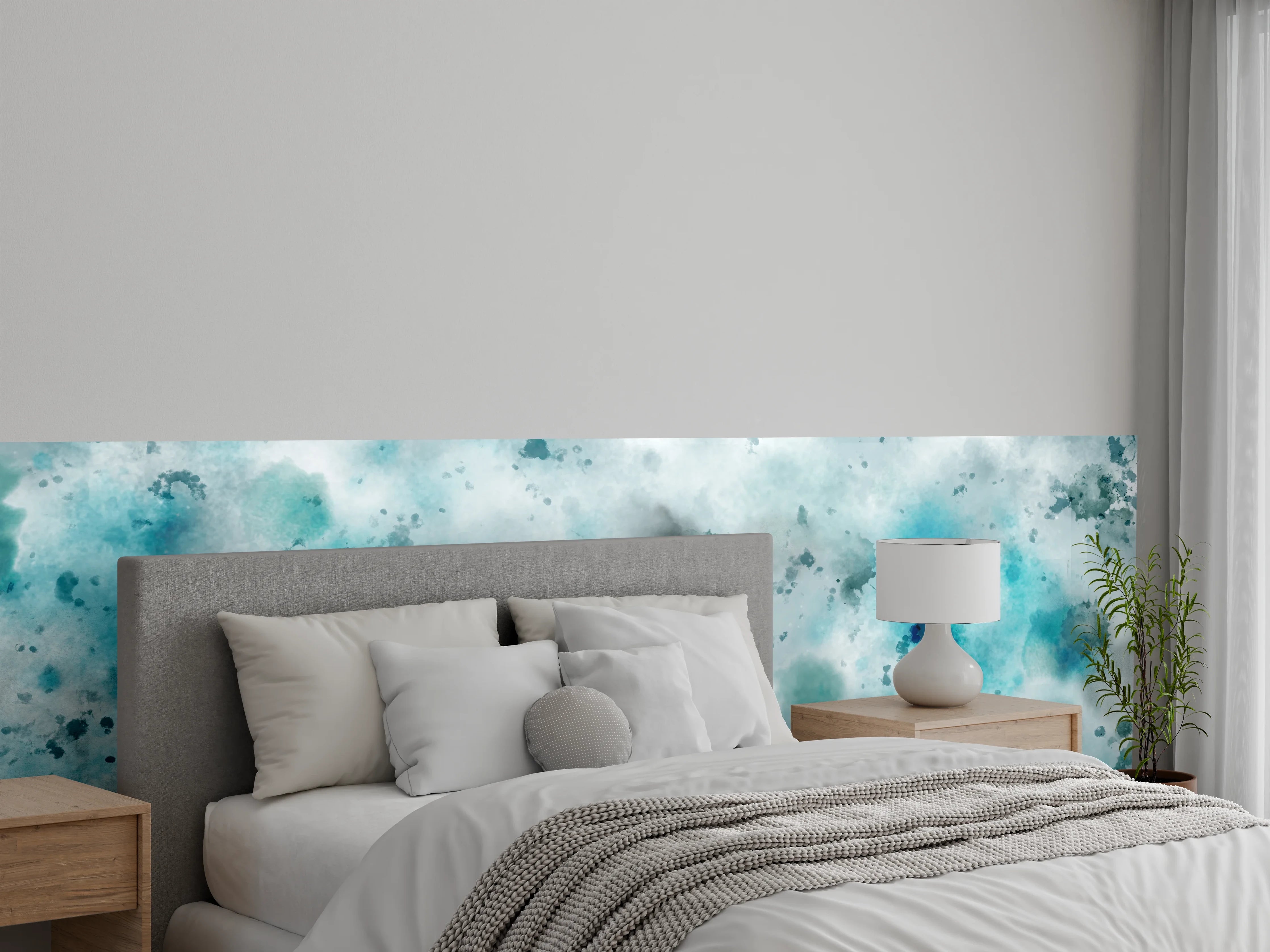 Wandverkleidung Schlafzimmer - Abstraktes Aquarell Blau Türkis Weiß