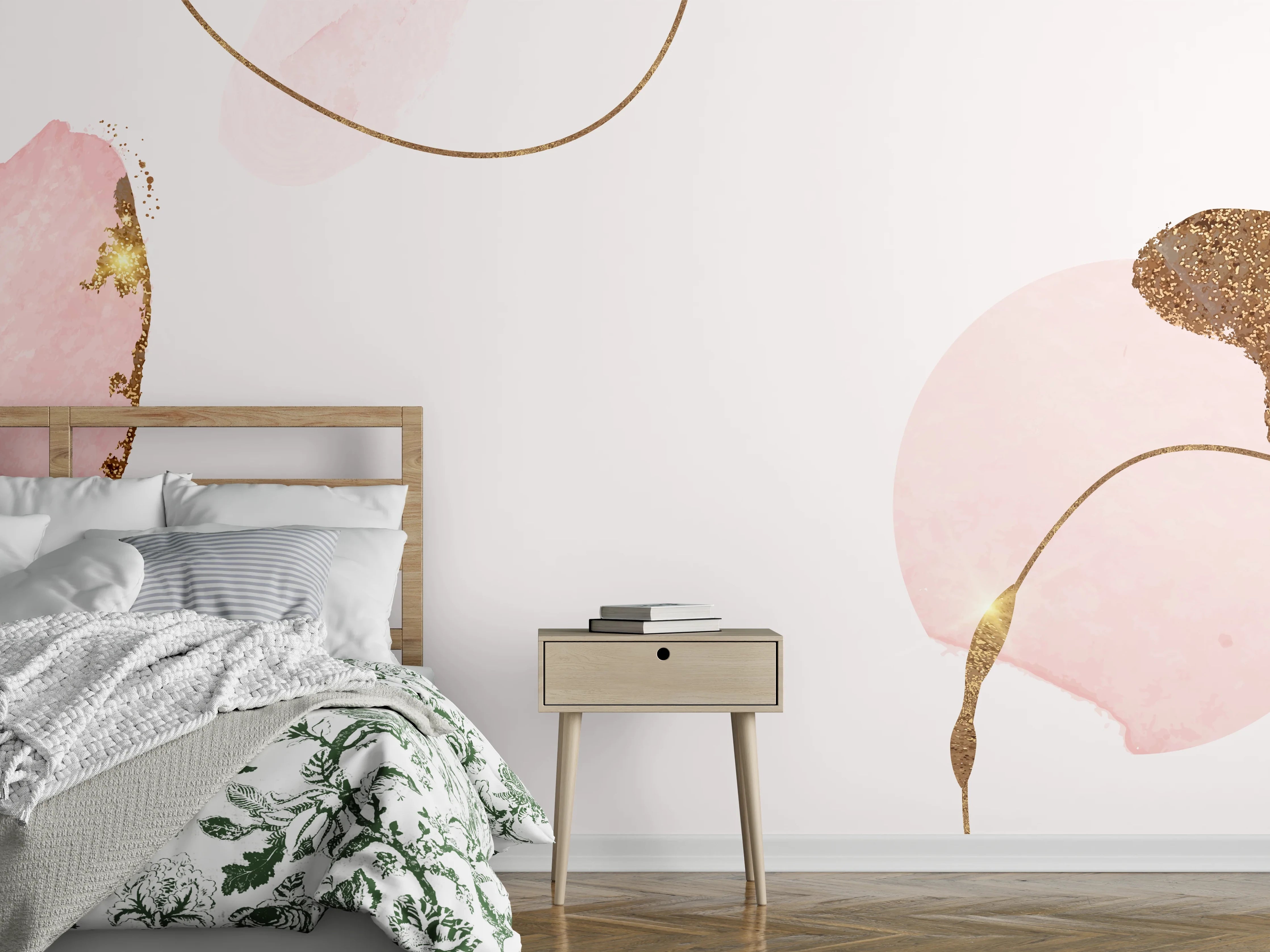 Wandverkleidung Schlafzimmer - Abstraktes Aquarell Rosa Gold