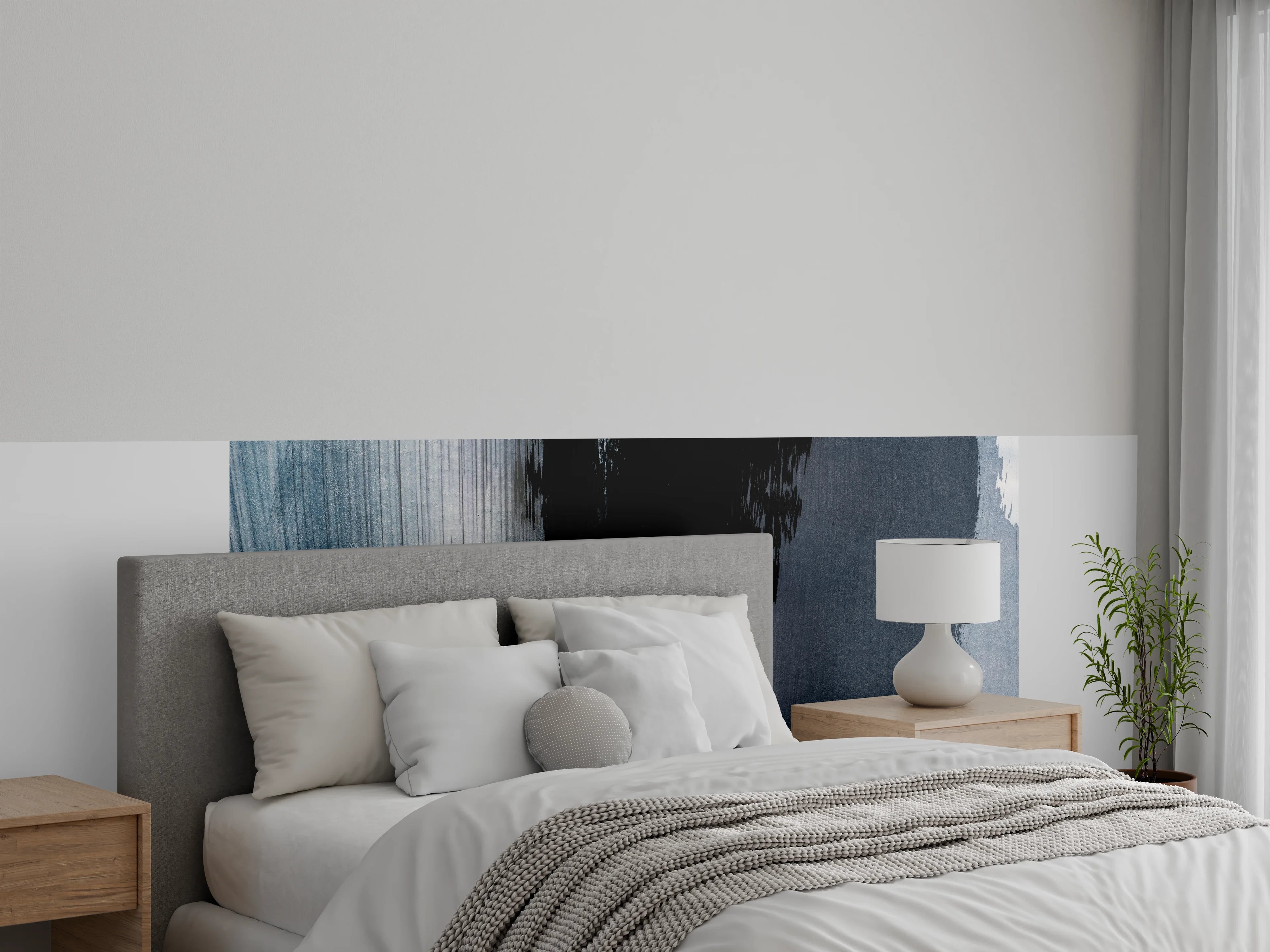 Wandverkleidung Schlafzimmer - Abstraktes Aquarell in Schwarz und Blau