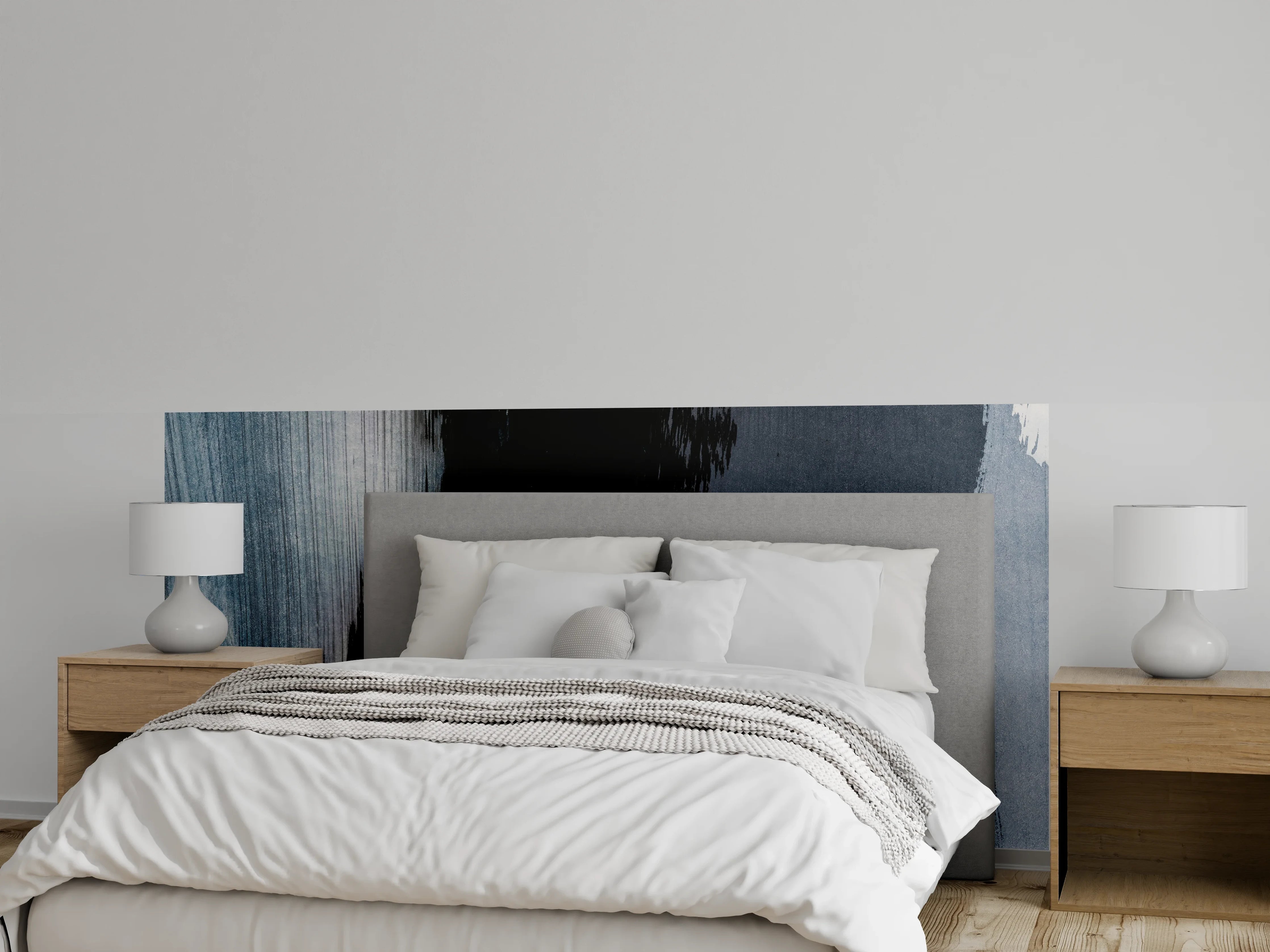 Wandverkleidung Schlafzimmer - Abstraktes Aquarell in Schwarz und Blau