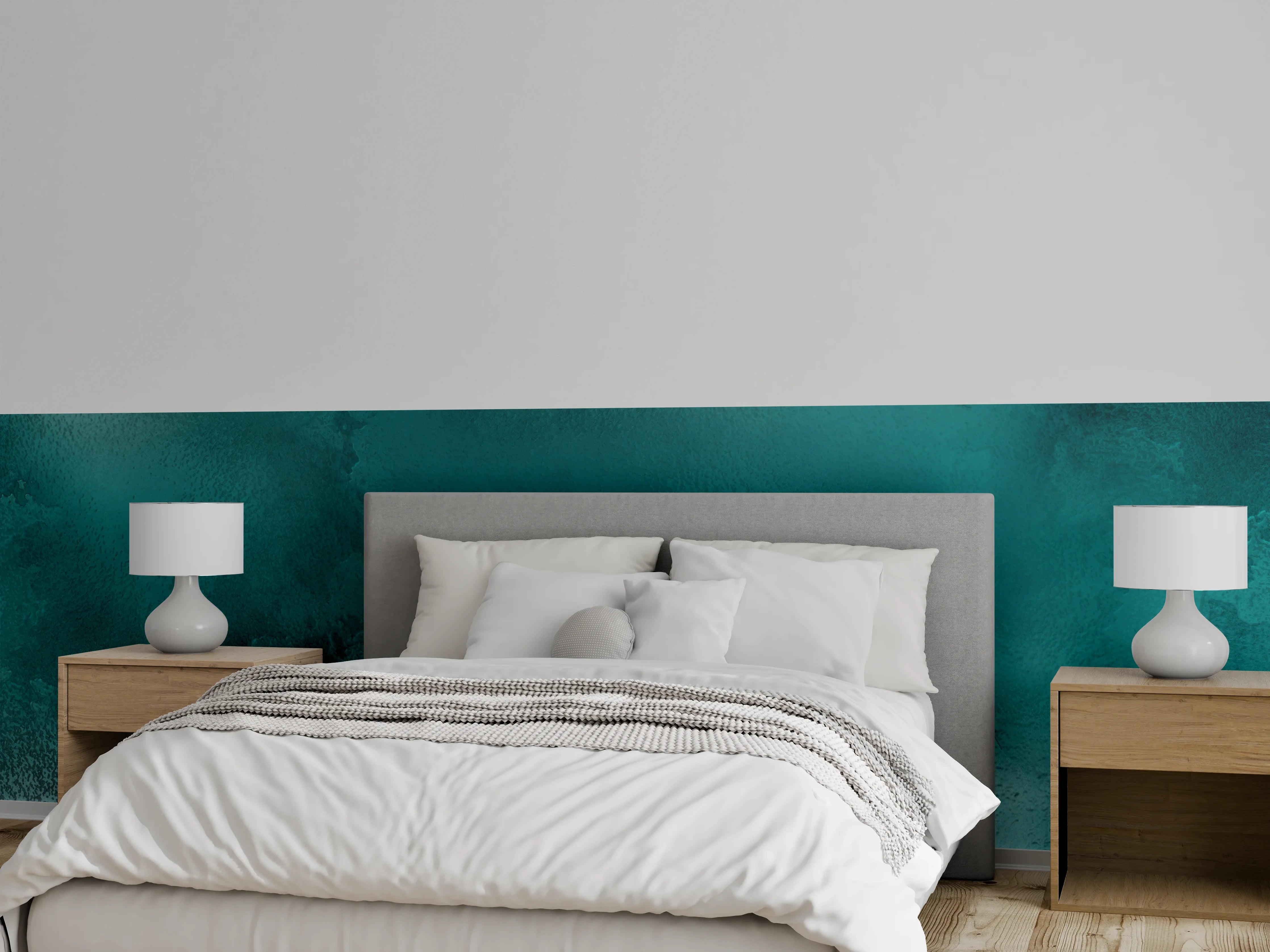 Wandverkleidung Schlafzimmer - Abstraktes Aquarell in Türkis & Blau
