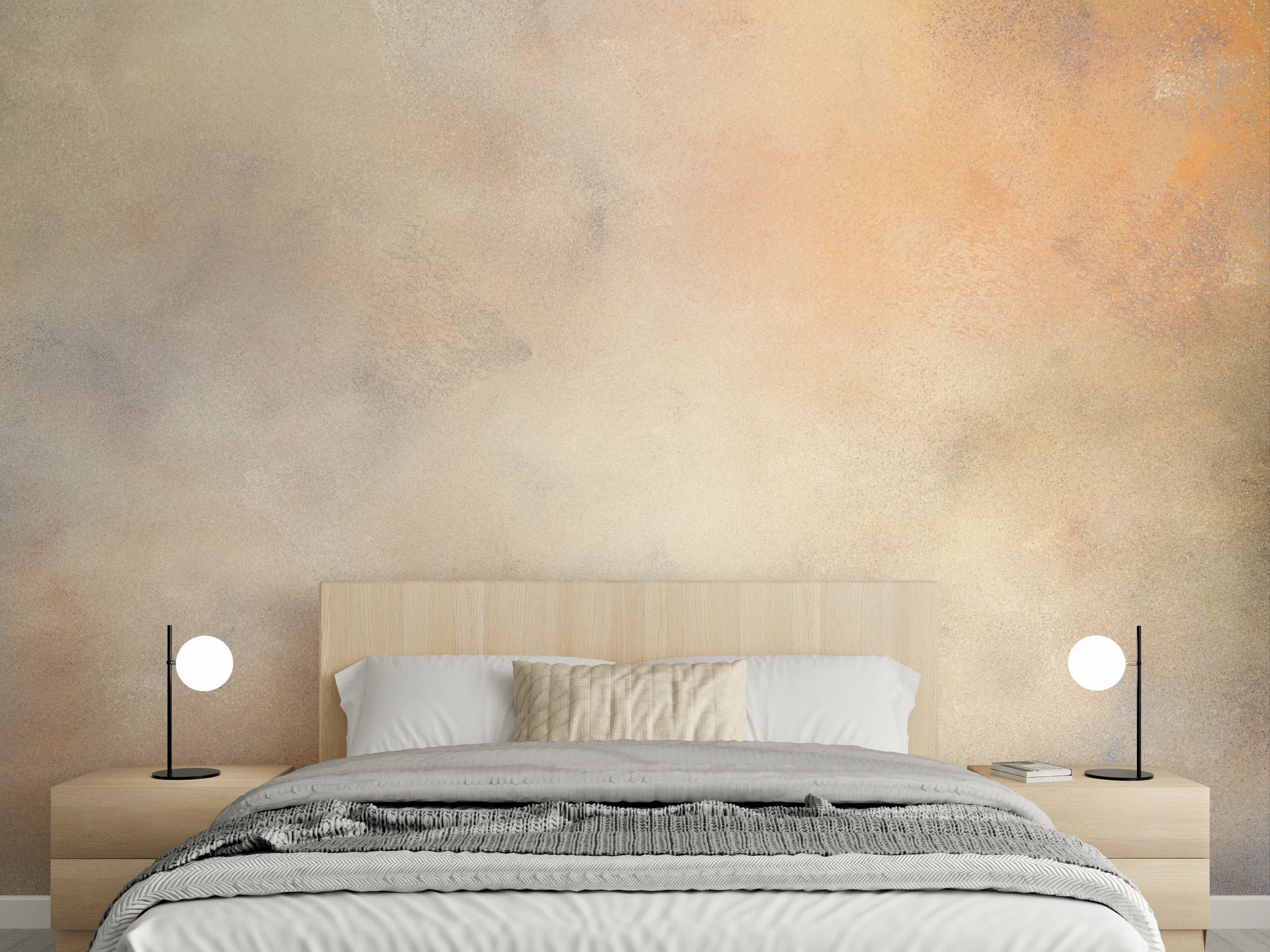 Wandverkleidung Schlafzimmer - Abstraktes Aquarell in warmen Farben