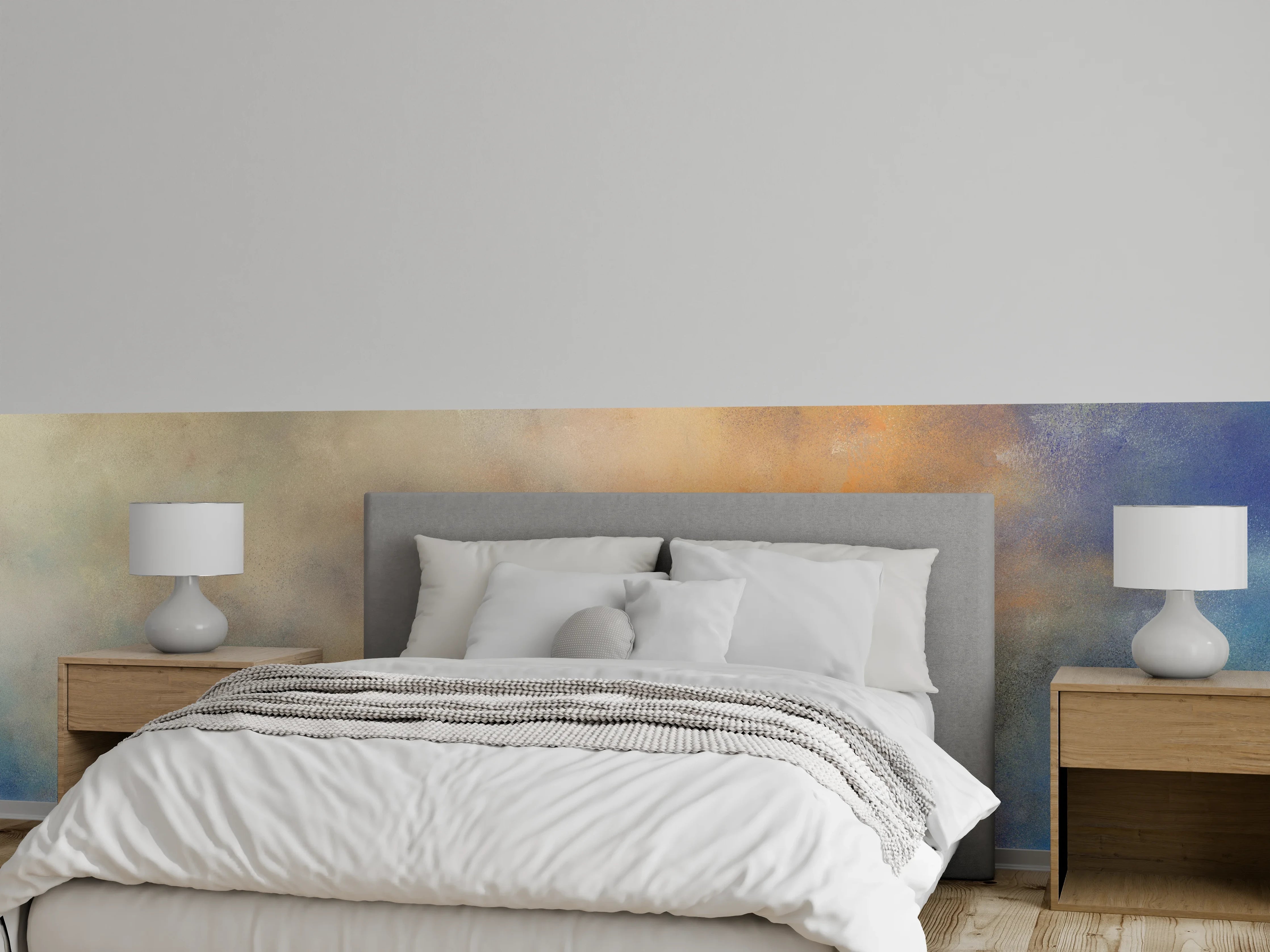 Wandverkleidung Schlafzimmer - Abstraktes Aquarell in warmen Farben