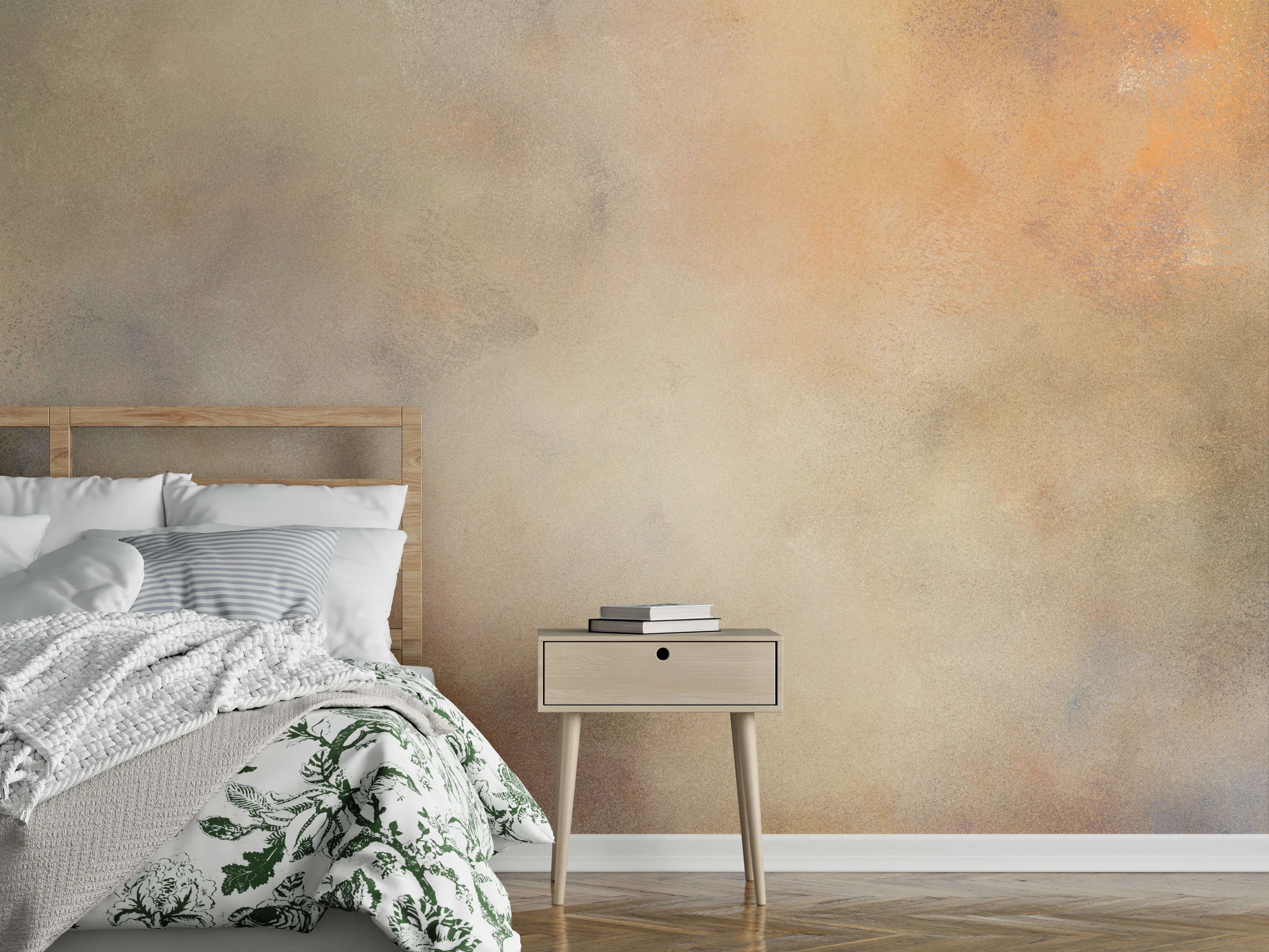 Wandverkleidung Schlafzimmer - Abstraktes Aquarell in warmen Farben