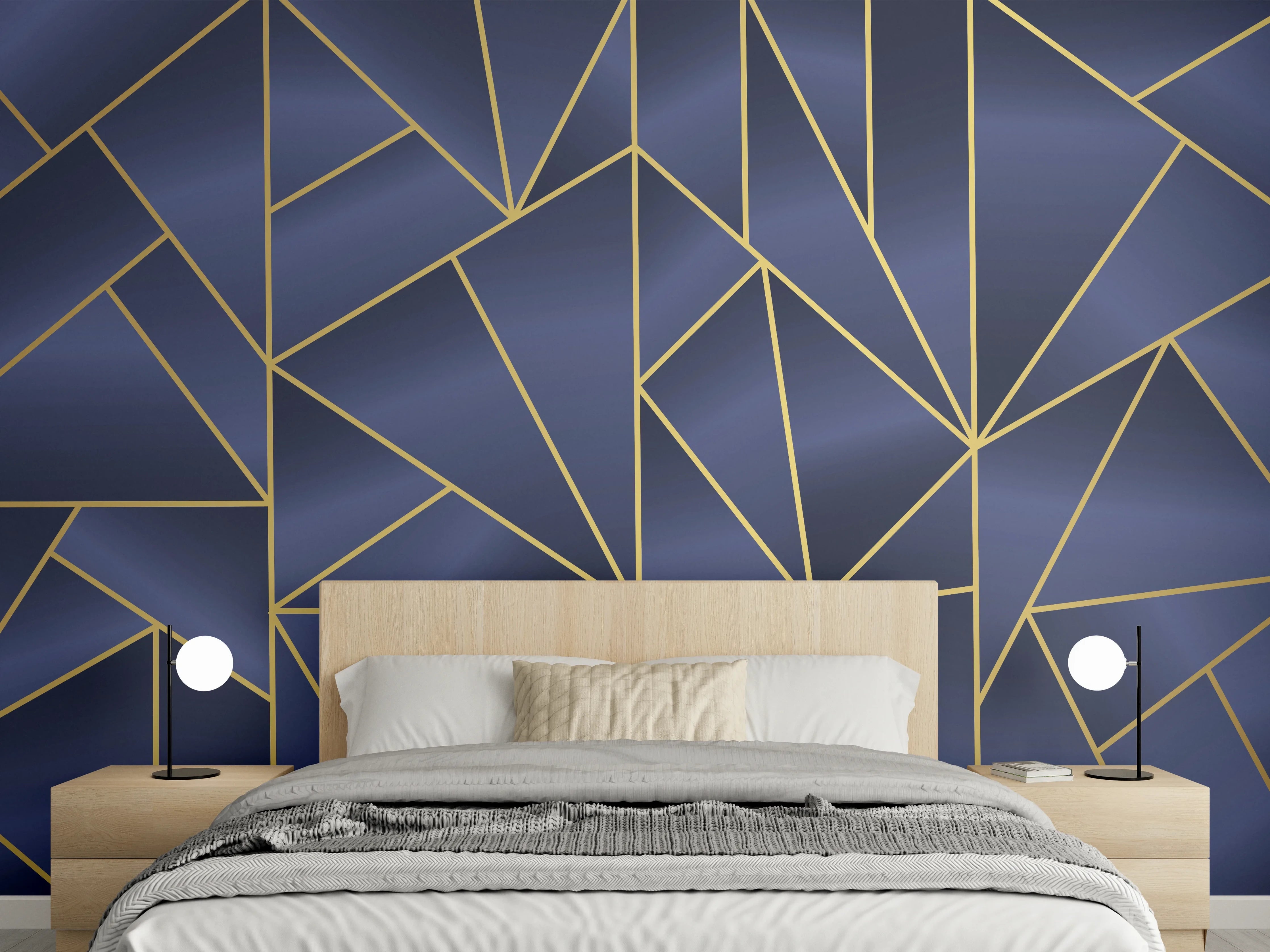 Wandverkleidung Schlafzimmer - Abstraktes Blau-Gold Muster
