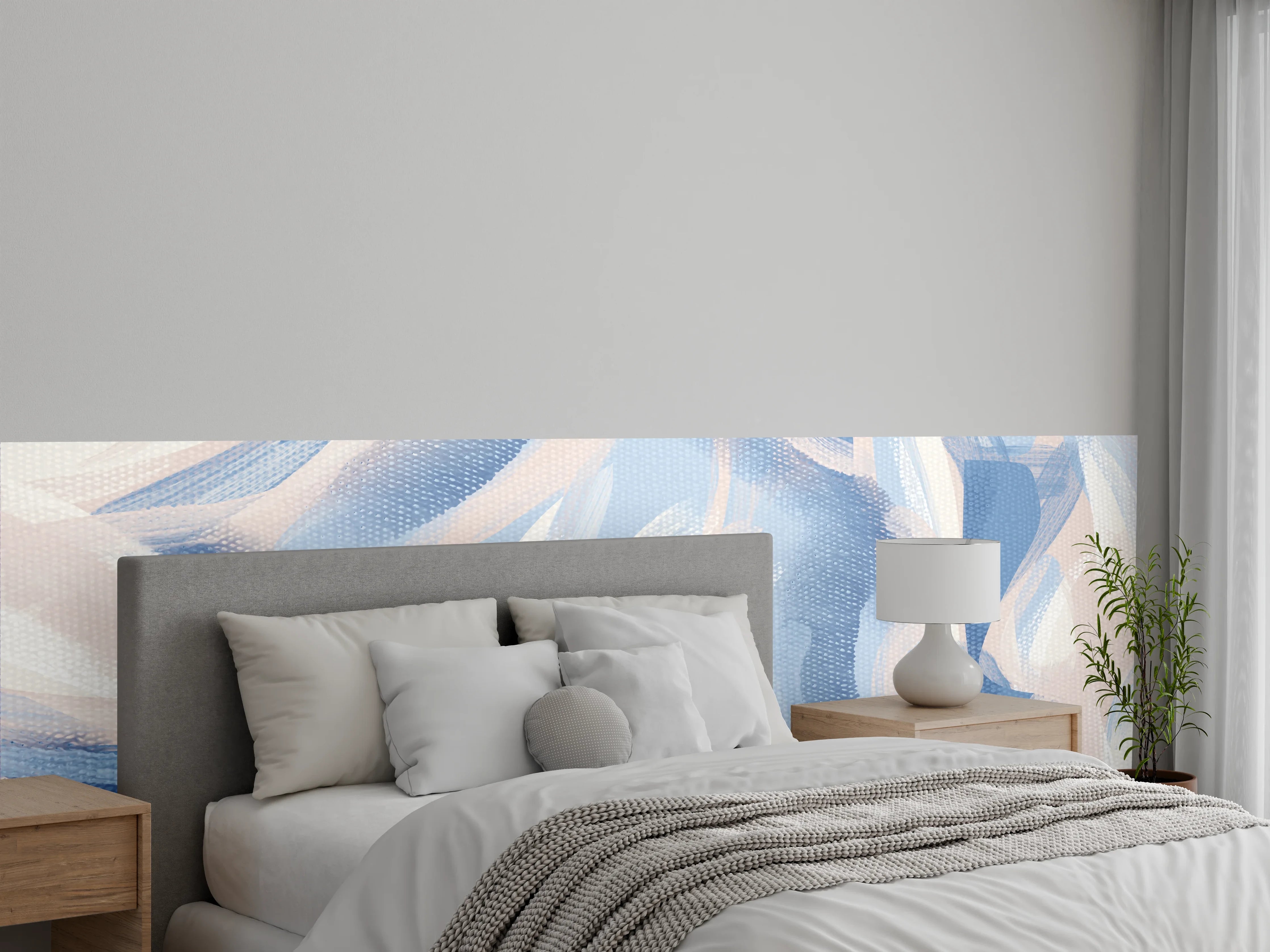 Wandverkleidung Schlafzimmer - Abstraktes Blau-Weiß Pastellmuster