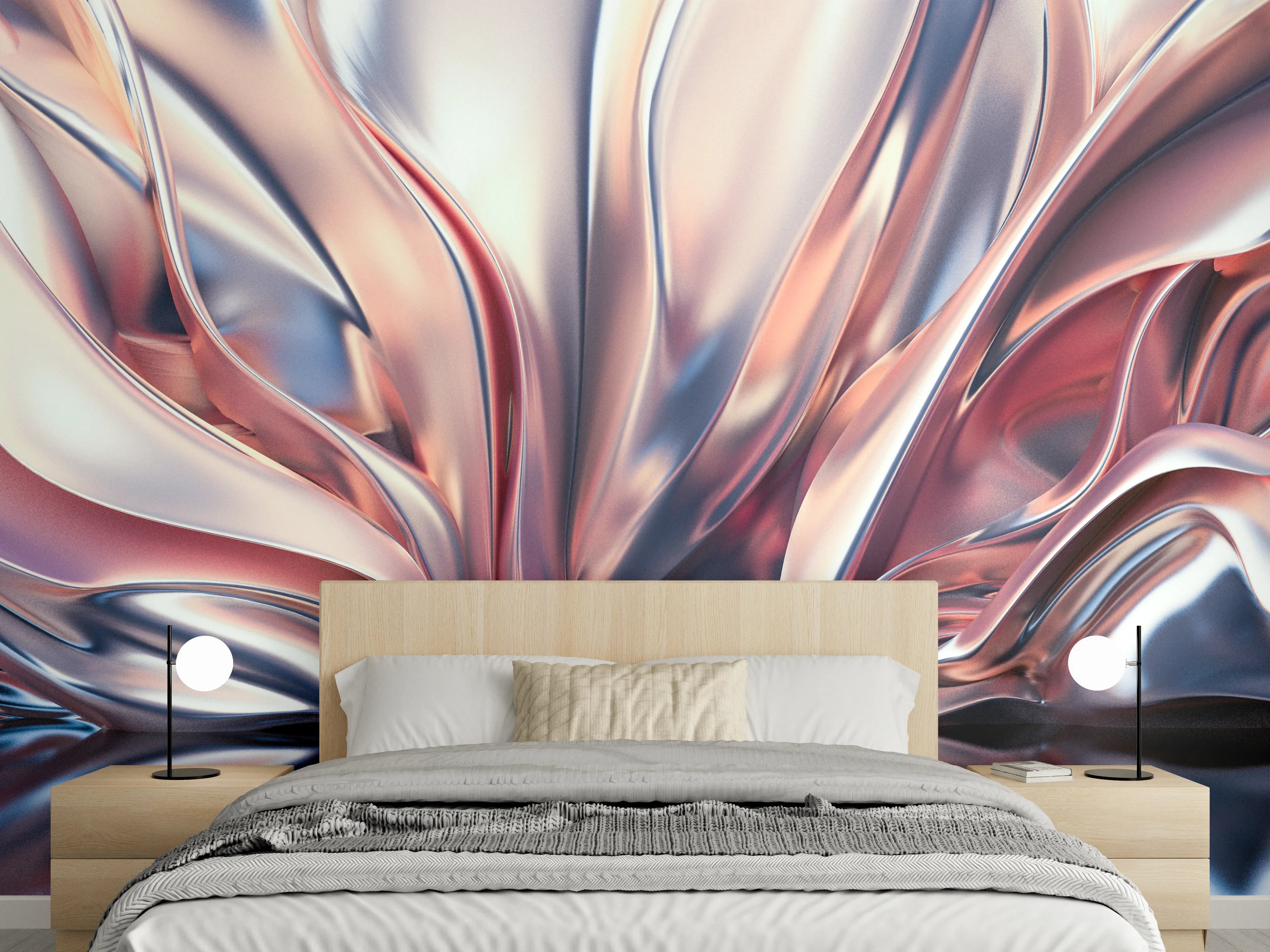 Wandverkleidung Schlafzimmer - Abstraktes Blütenmotiv in Metallic-Optik