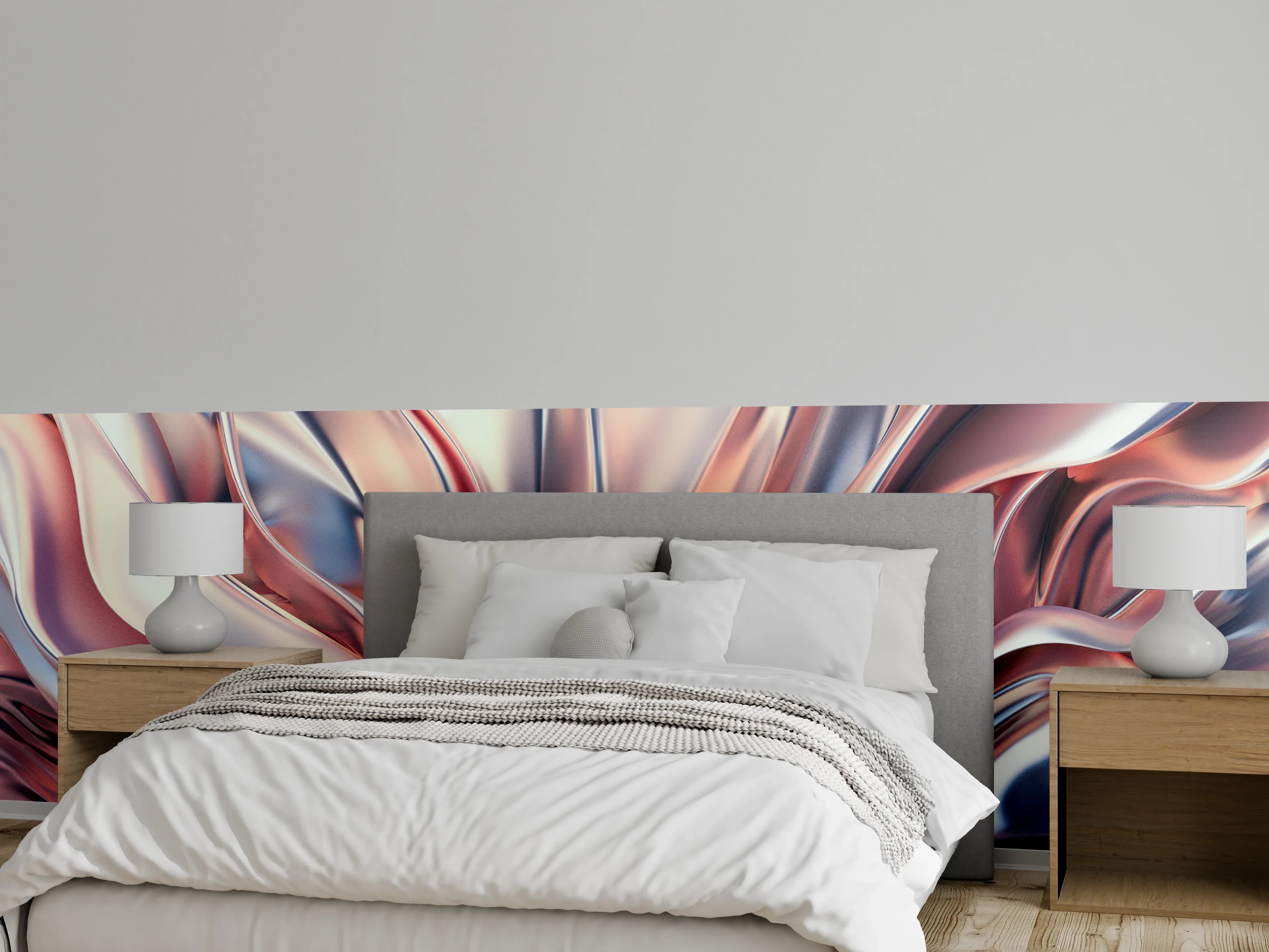 Wandverkleidung Schlafzimmer - Abstraktes Blütenmotiv in Metallic-Optik