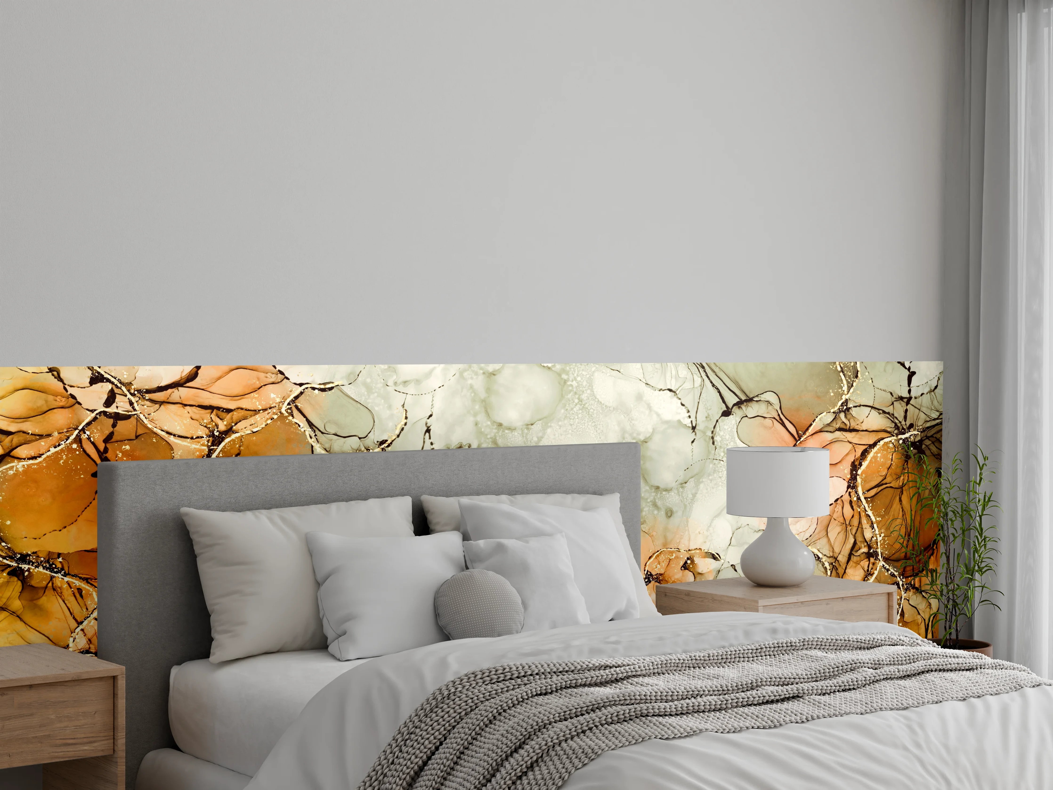 Wandverkleidung Schlafzimmer - Abstraktes Braun-Orange Marmor-Design
