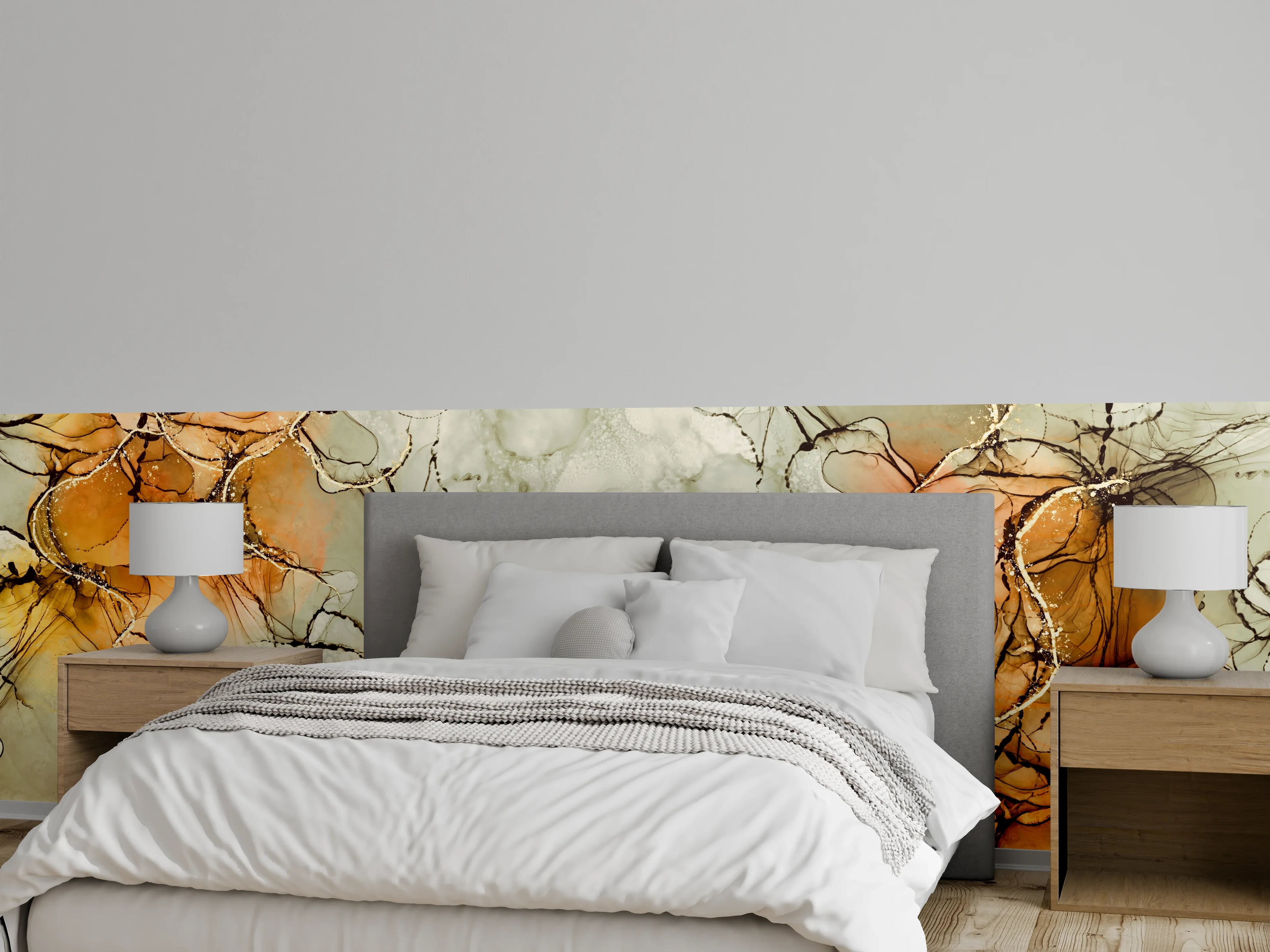 Wandverkleidung Schlafzimmer - Abstraktes Braun-Orange Marmor-Design
