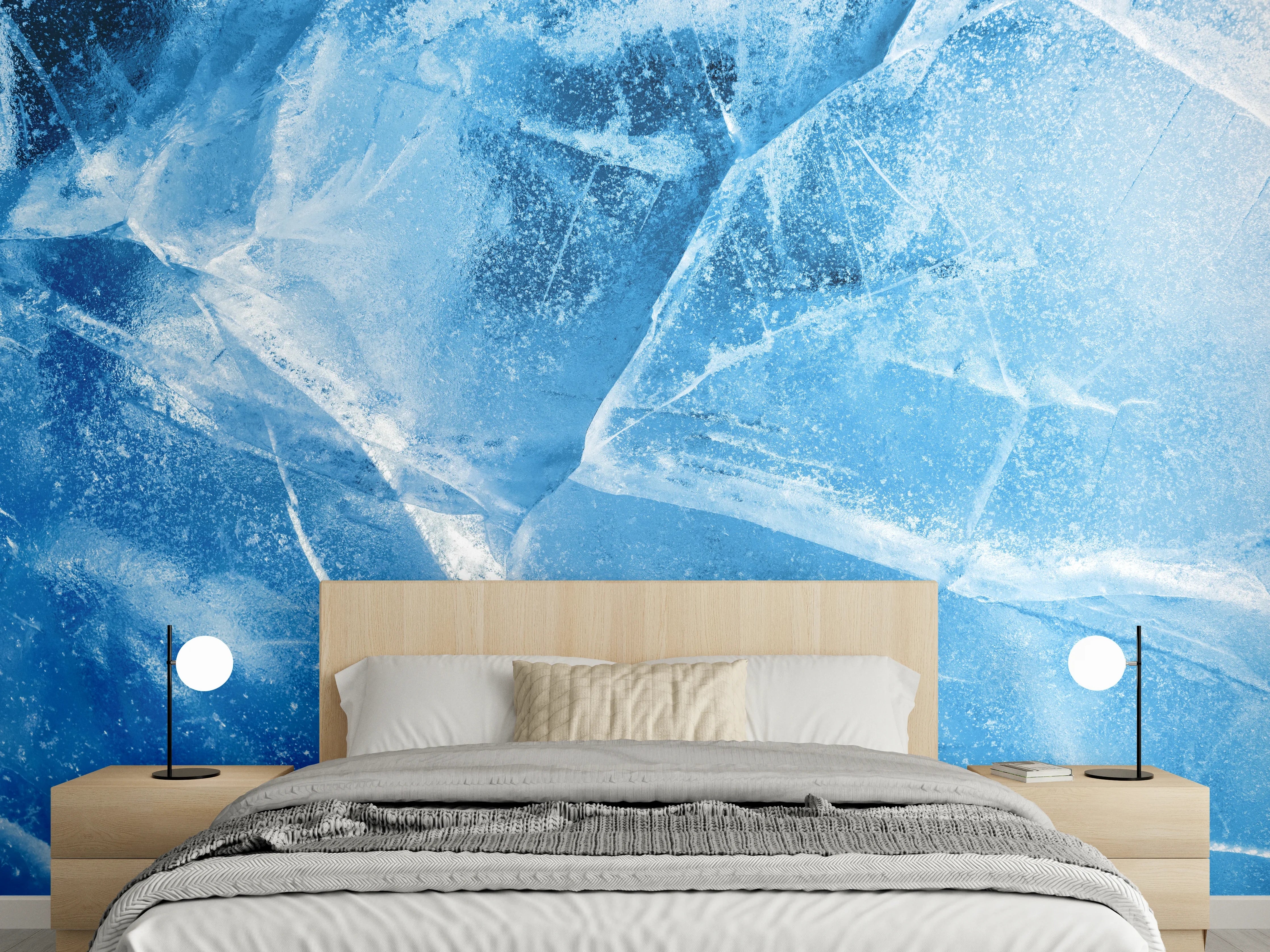 Wandverkleidung Schlafzimmer - Abstraktes Eis-Muster in Blau