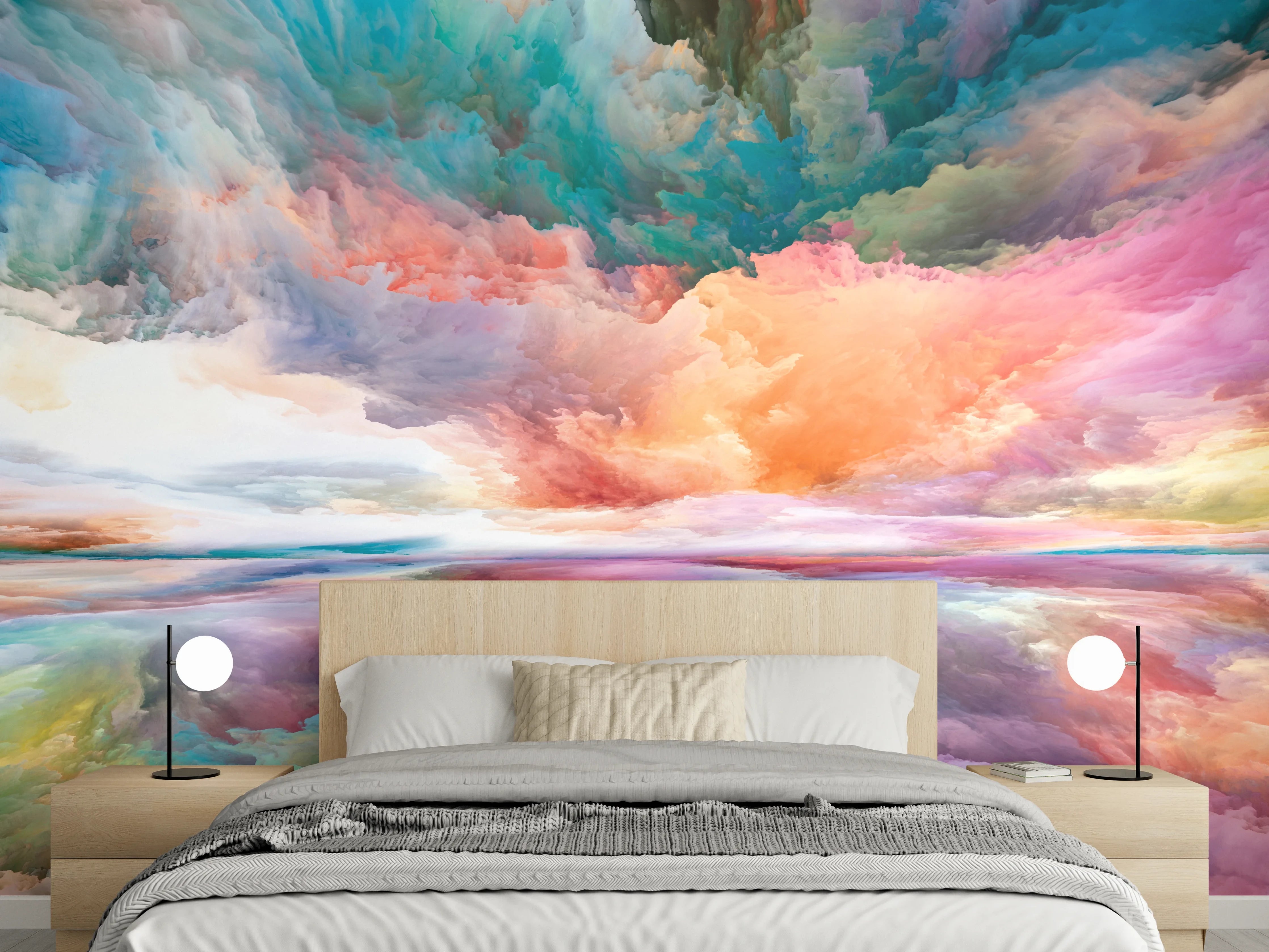Wandverkleidung Schlafzimmer - Abstraktes Farbenspiel Himmel und Wasser