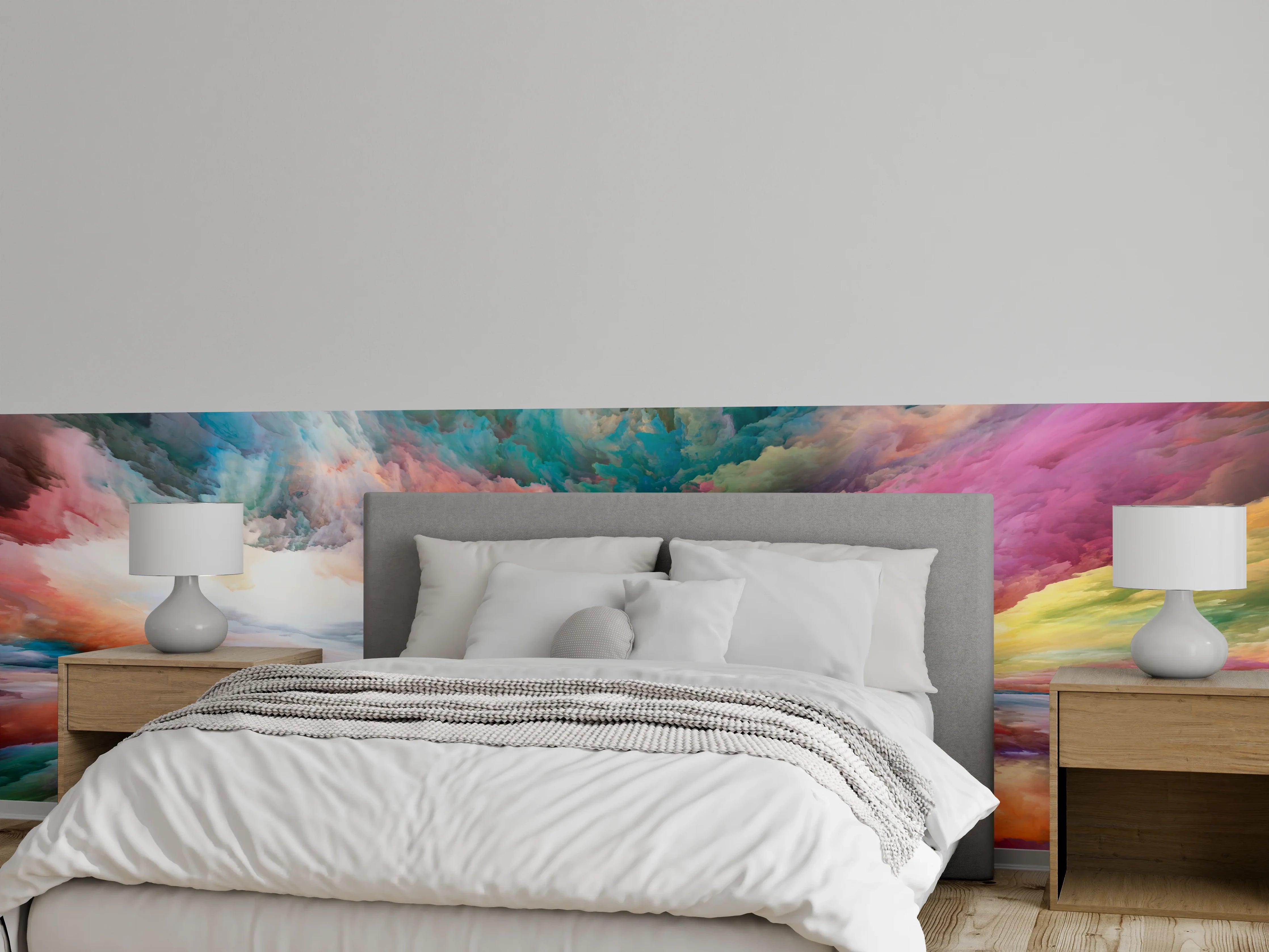 Wandverkleidung Schlafzimmer - Abstraktes Farbenspiel Himmel und Wasser