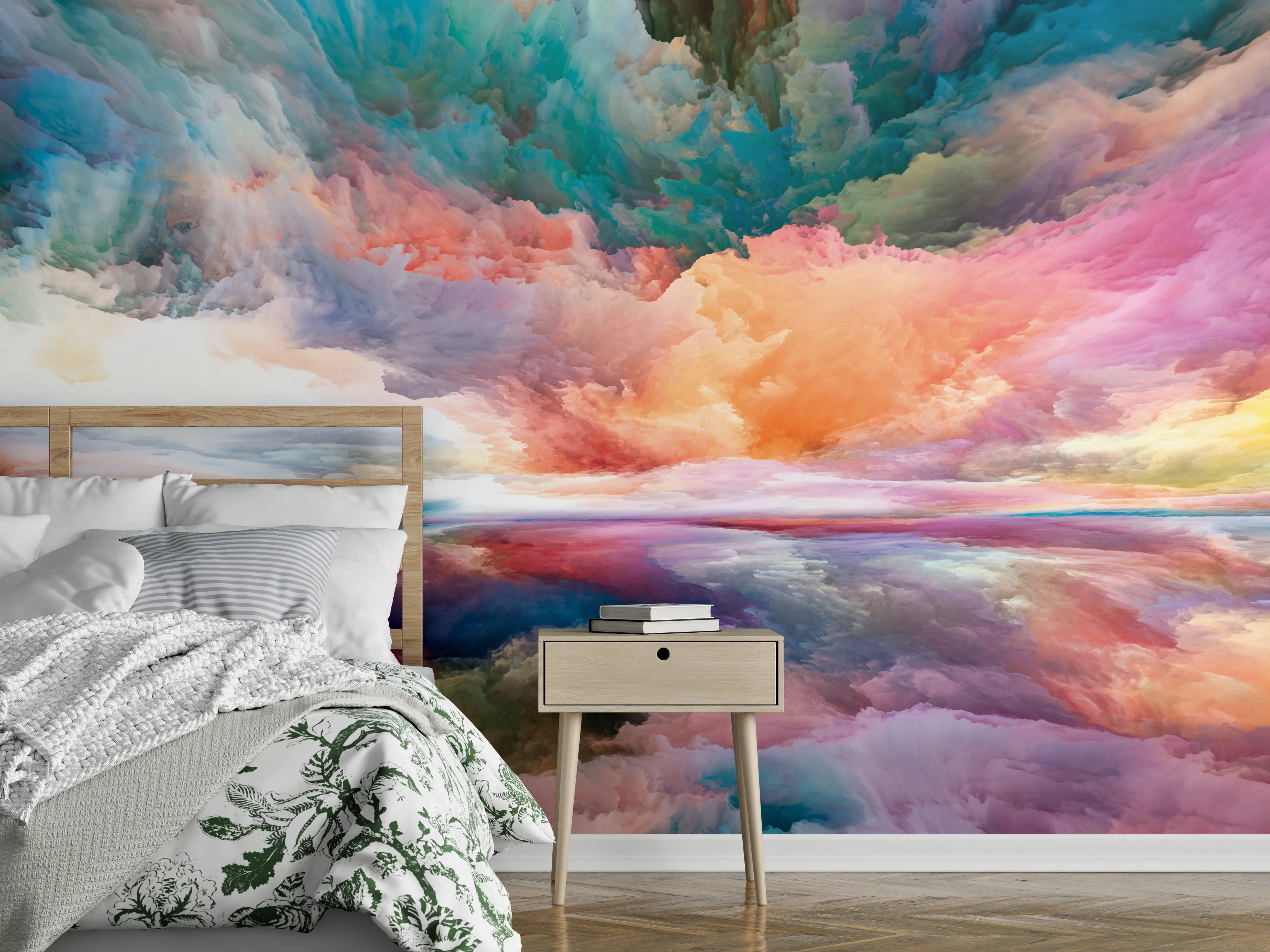 Wandverkleidung Schlafzimmer - Abstraktes Farbenspiel Himmel und Wasser