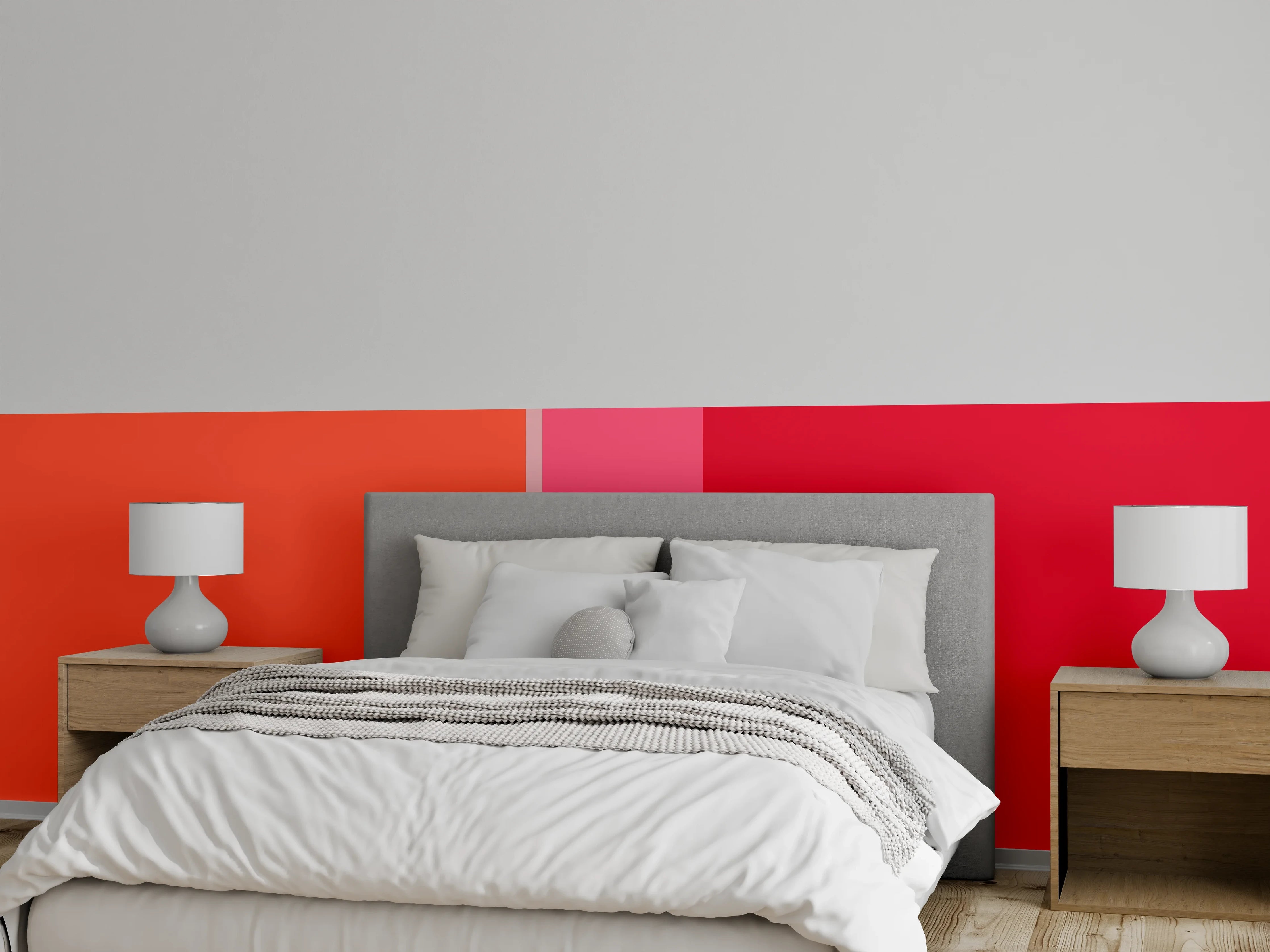 Wandverkleidung Schlafzimmer - Abstraktes Farbspiel Rot Orange Pink