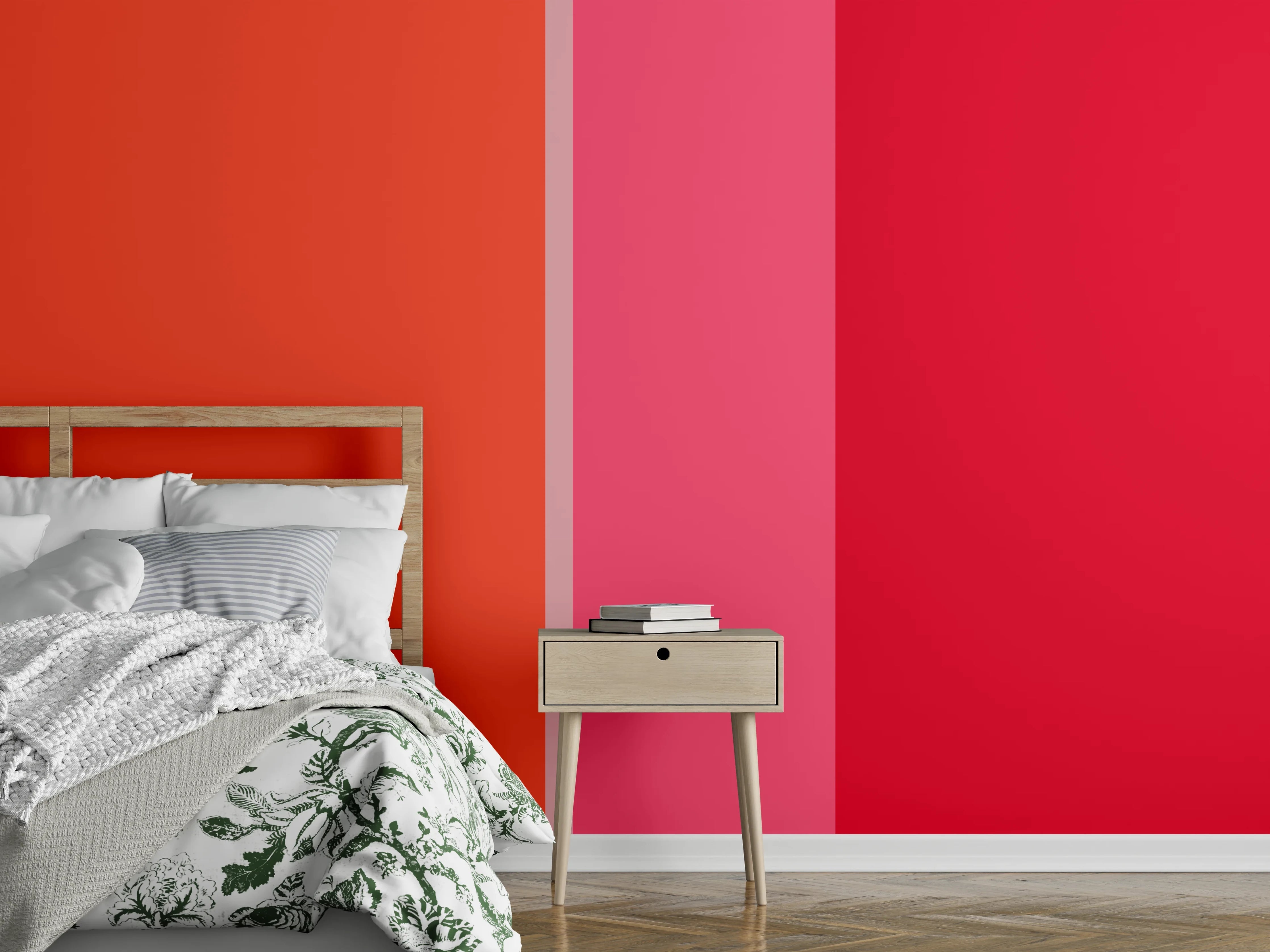 Wandverkleidung Schlafzimmer - Abstraktes Farbspiel Rot Orange Pink
